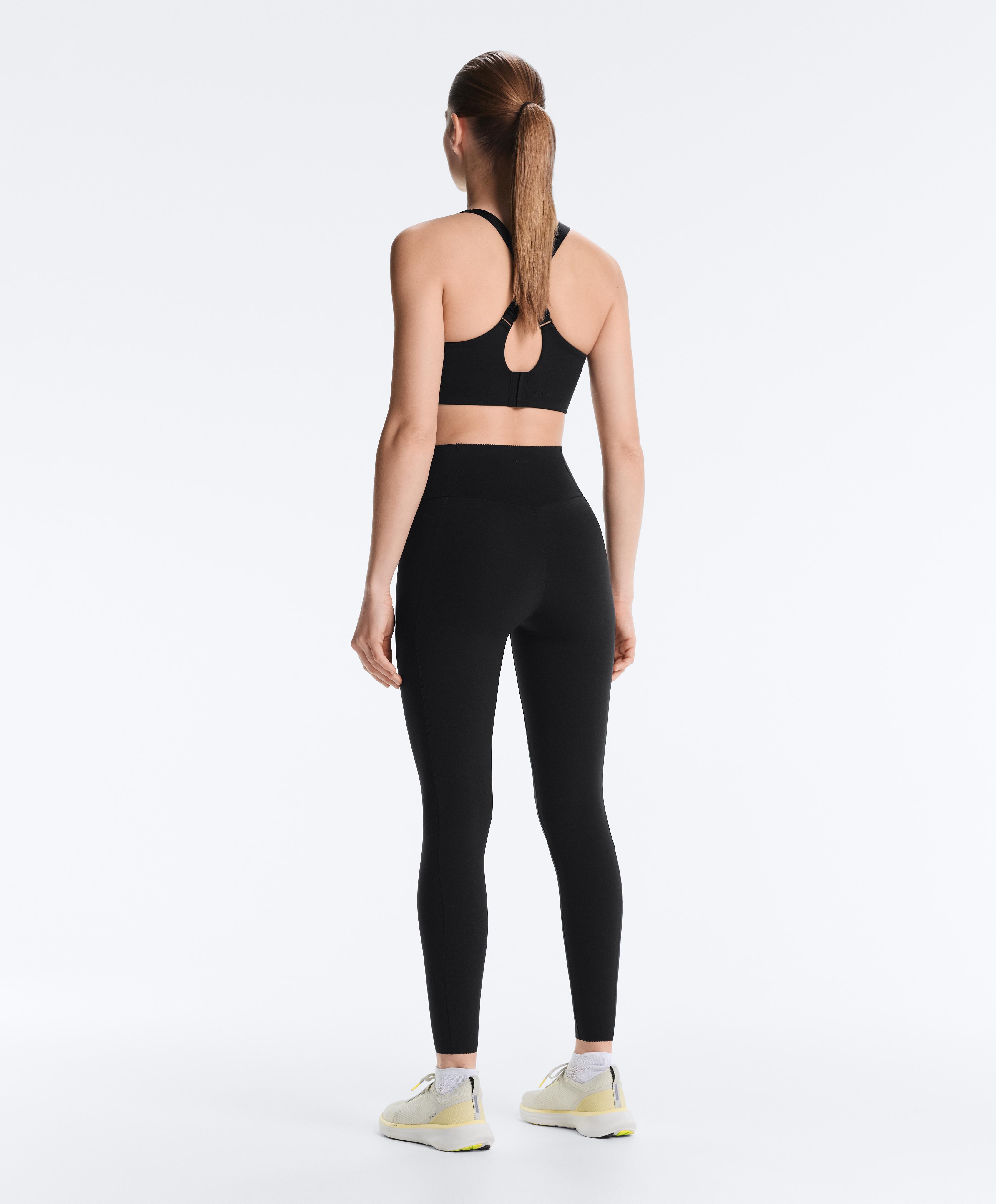 Compressive high-waisted pocket ankle-length leggings — BLACK