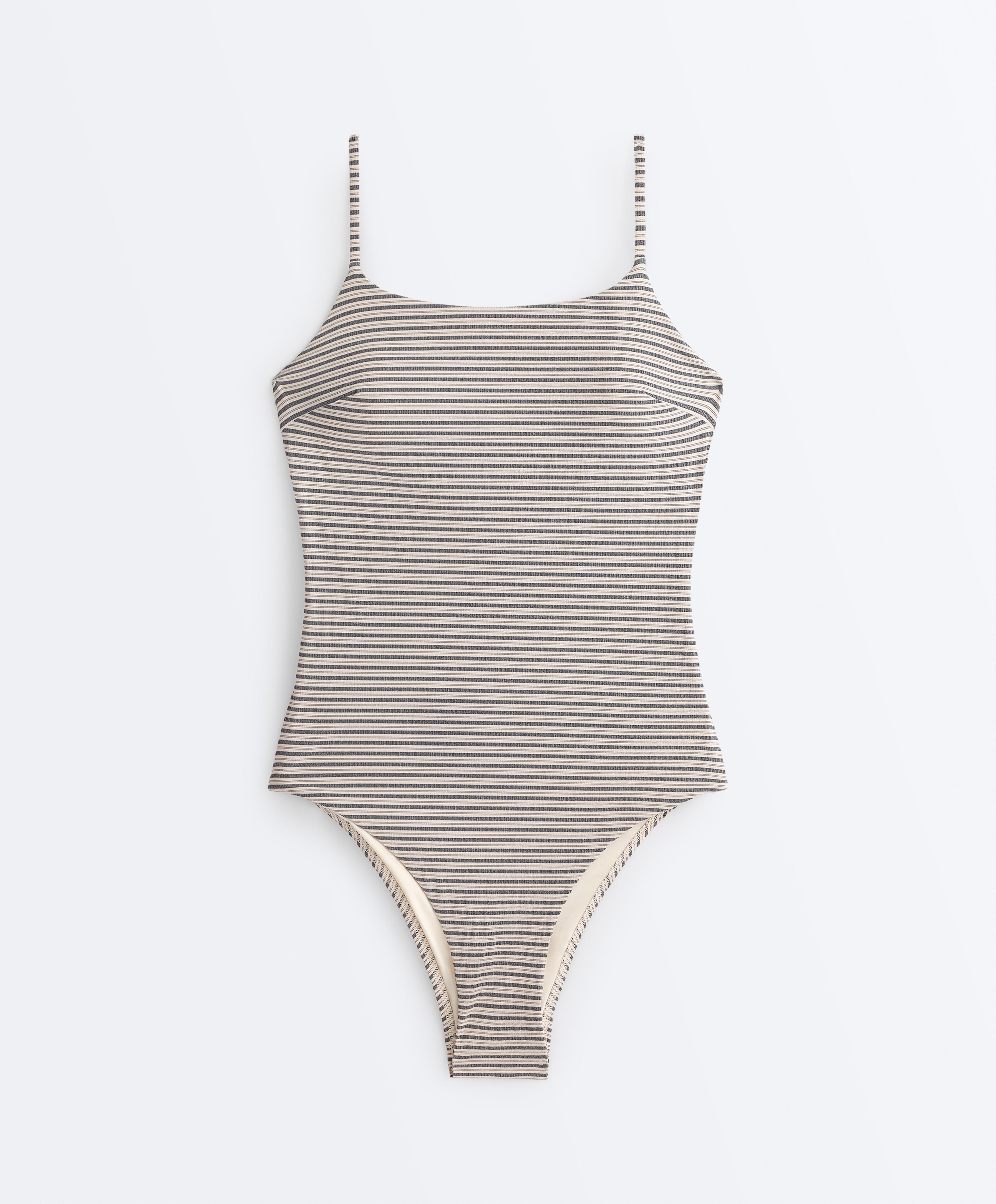 Stripe round neck swimsuit — SAND