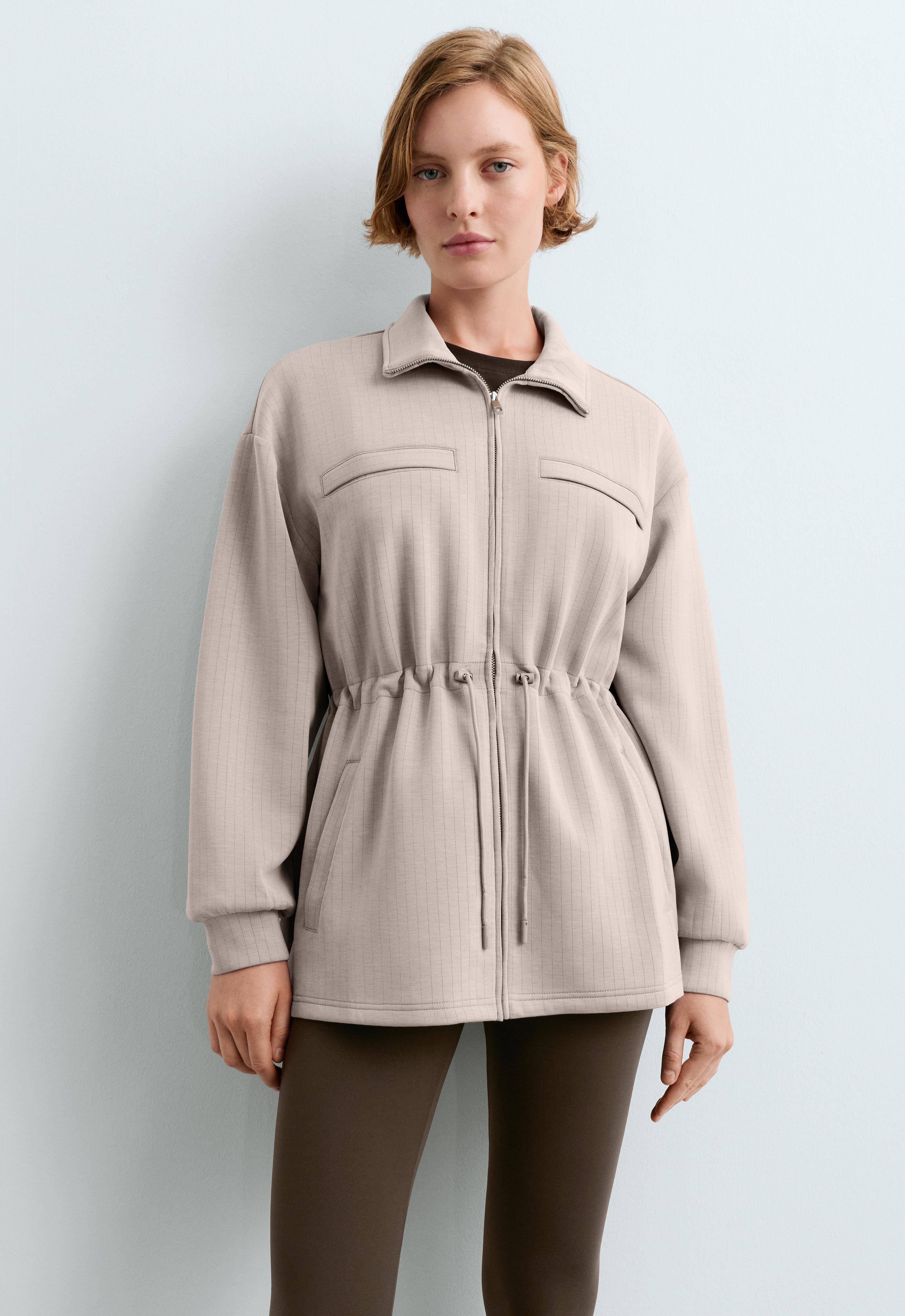 Lange Jacke aus Modal mit Nadelstreifen-Print