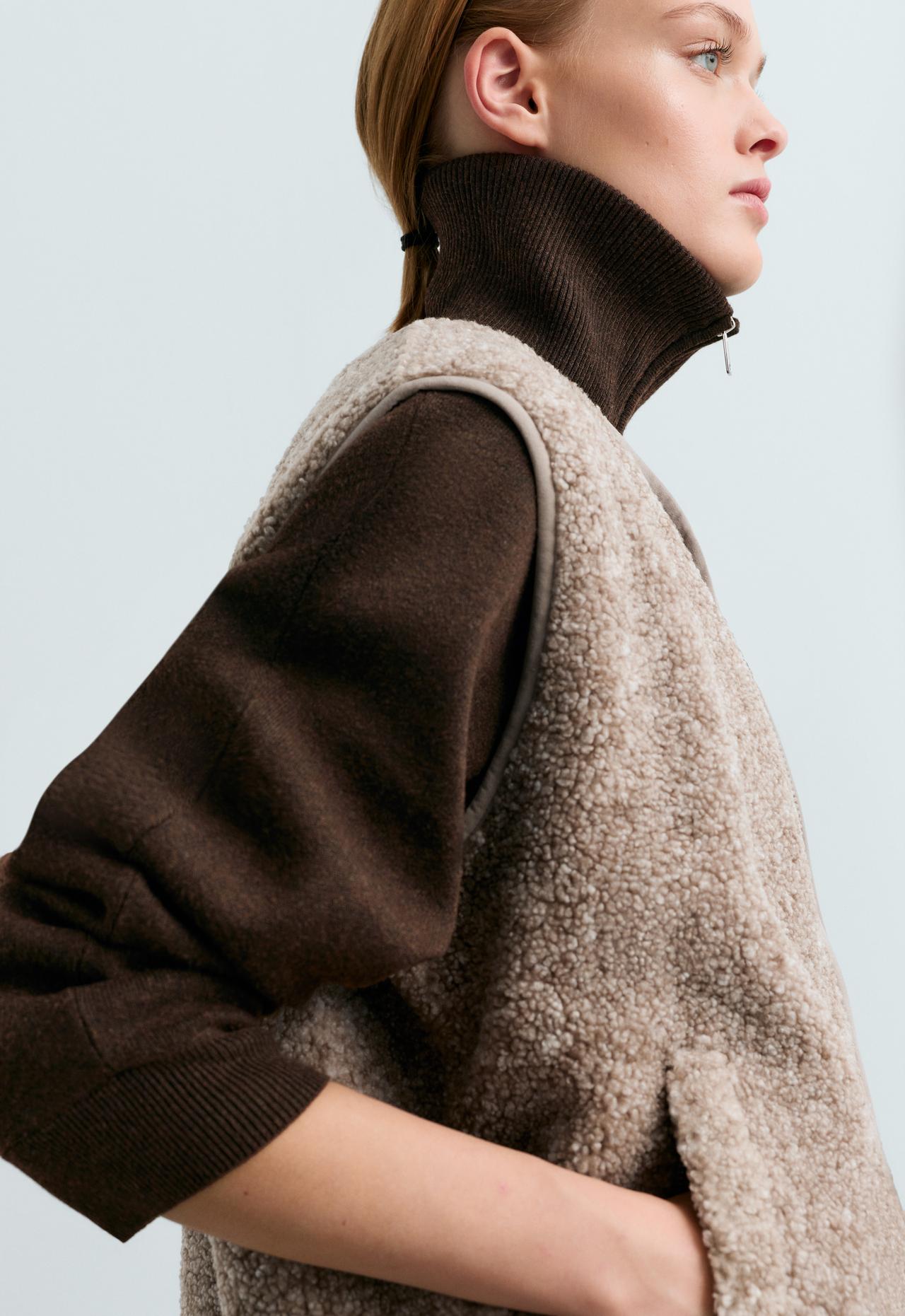 Faux-shearling gilet with zip — TAUPE                   