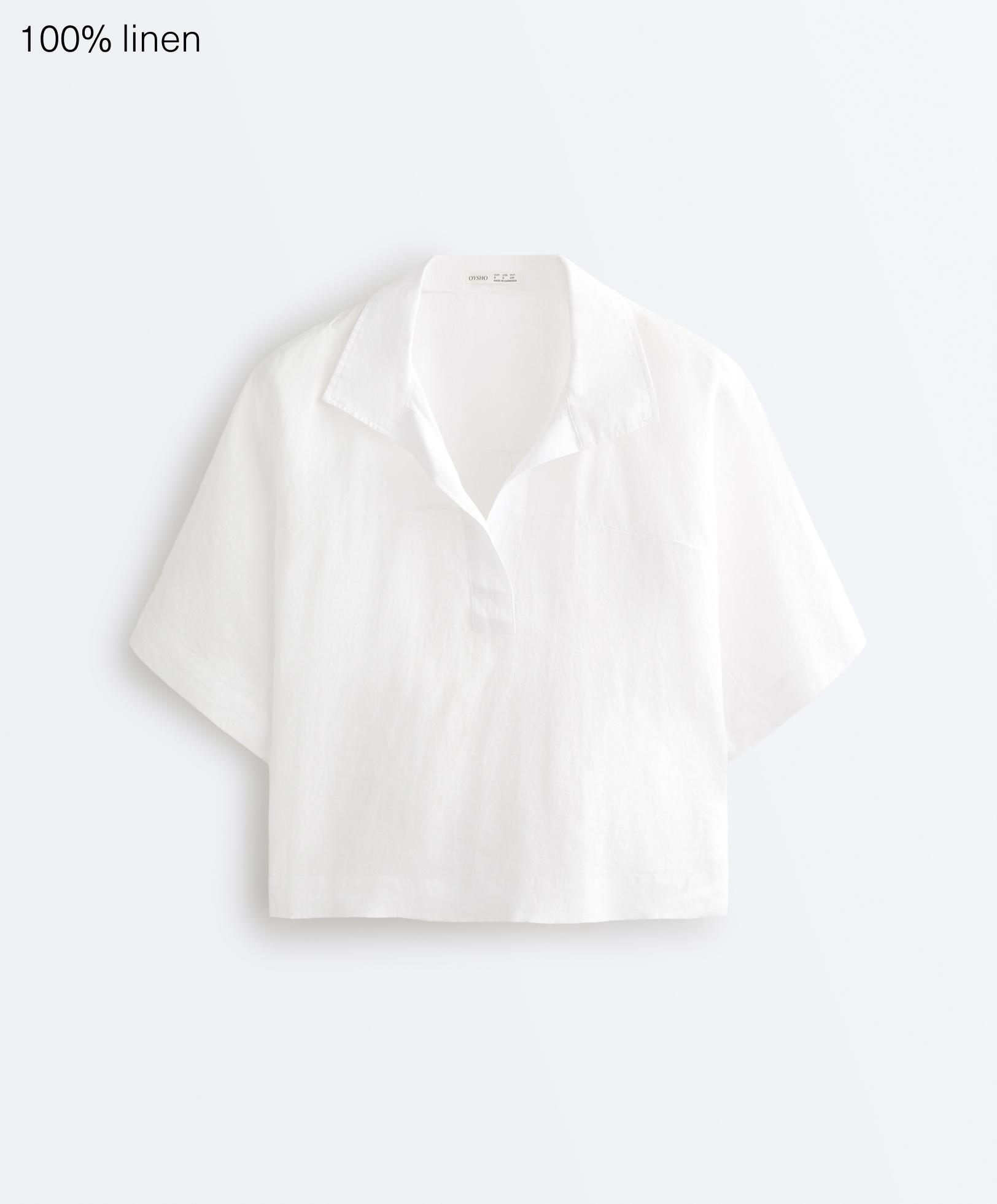 Oversize 100% linen polo shirt — WHITE