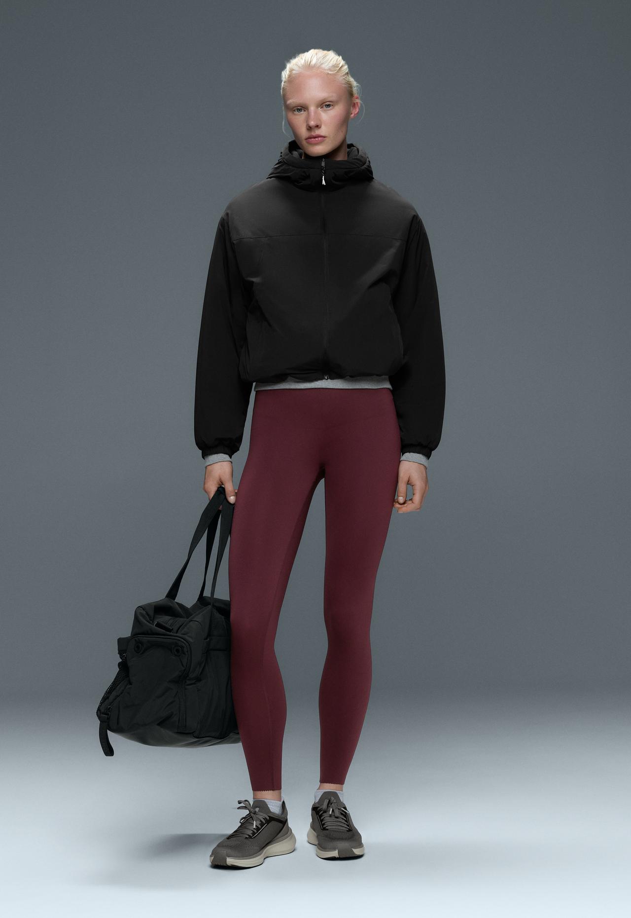 Ankle-length high rise Compressive core control leggings — BURGUNDY