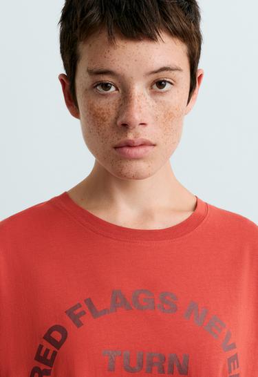 Boxy cotton blend slogan T-shirt — BURNT ORANGE 3