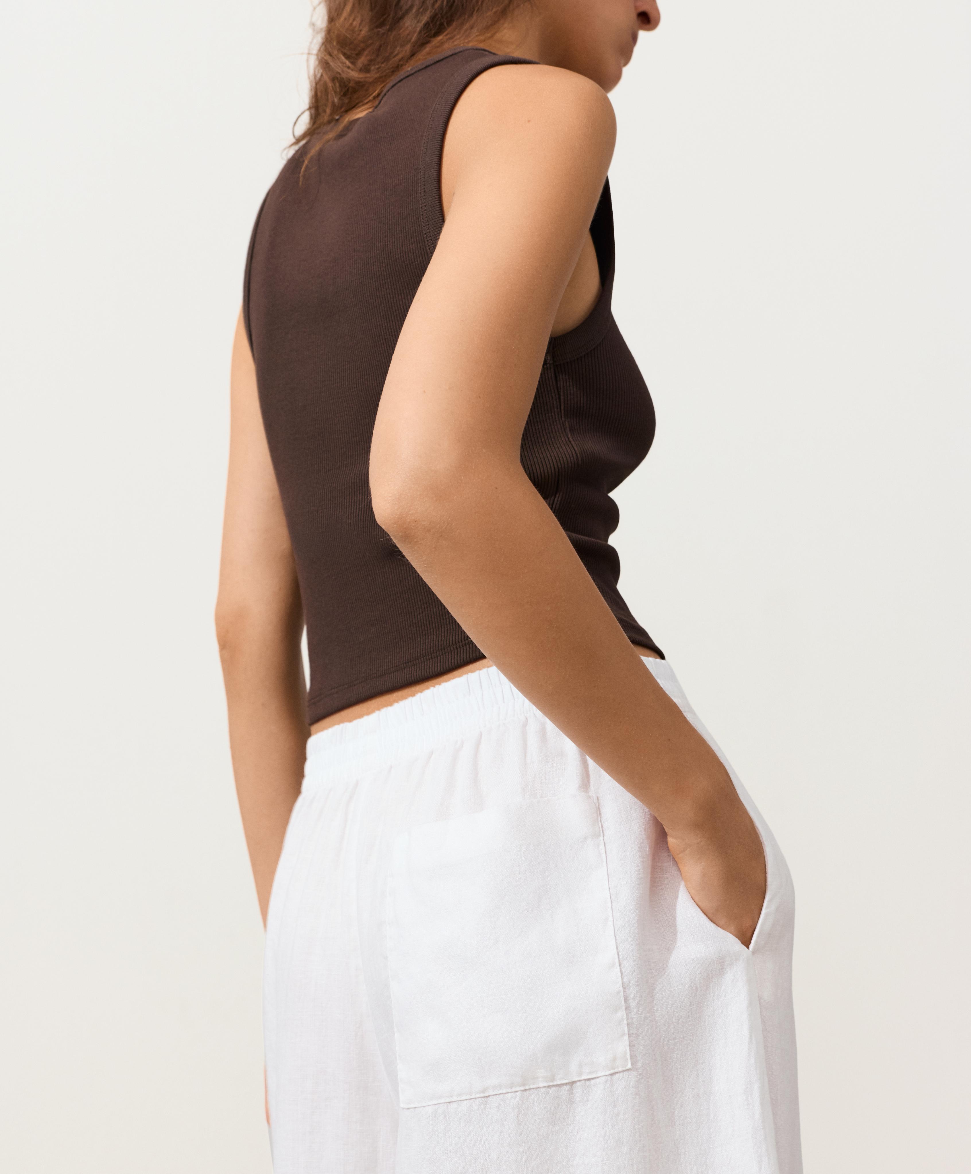 100% linen super wide-leg cropped trousers — WHITE