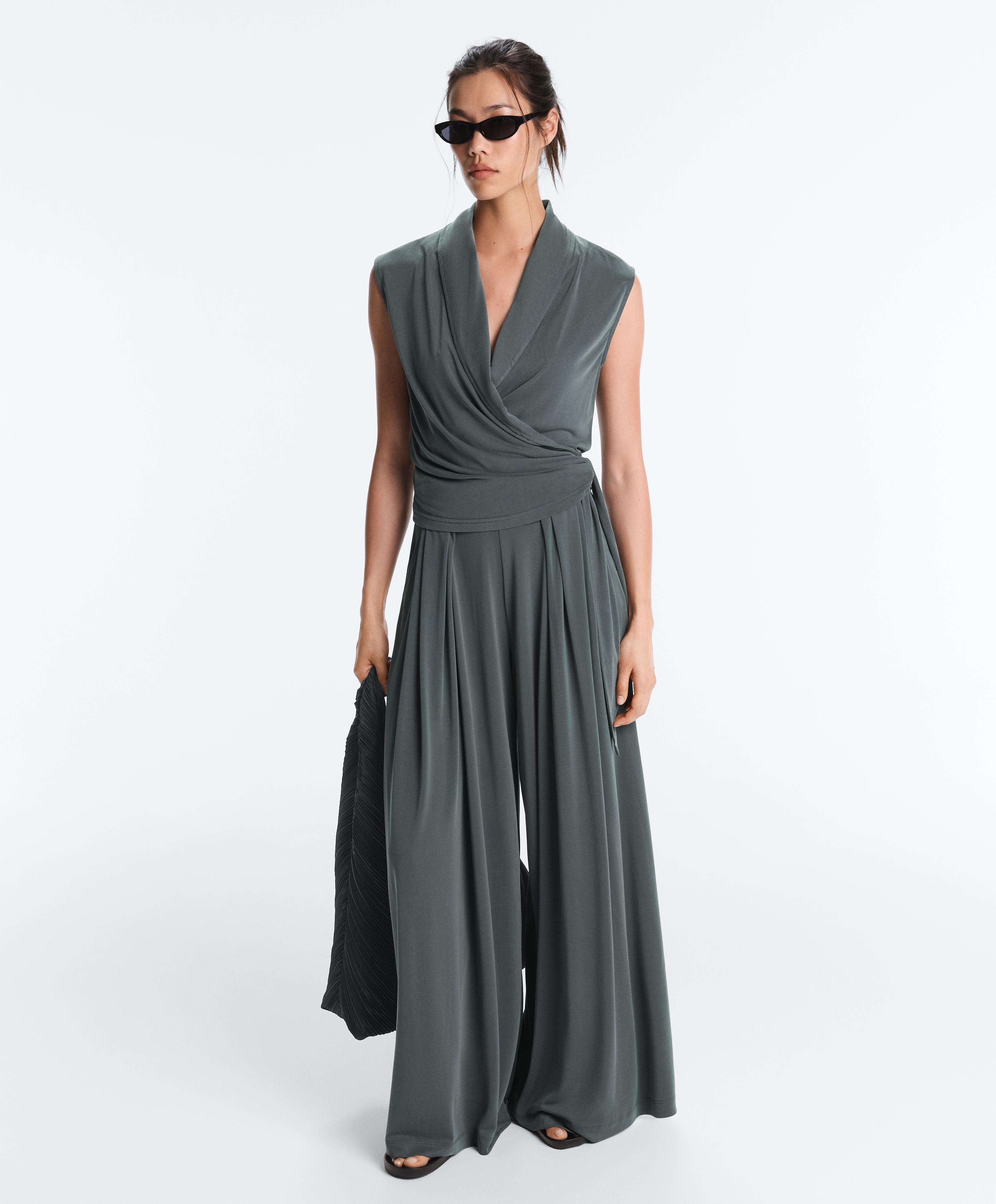 Floaty trousers with pleated modal blend waist — STEEL GREY