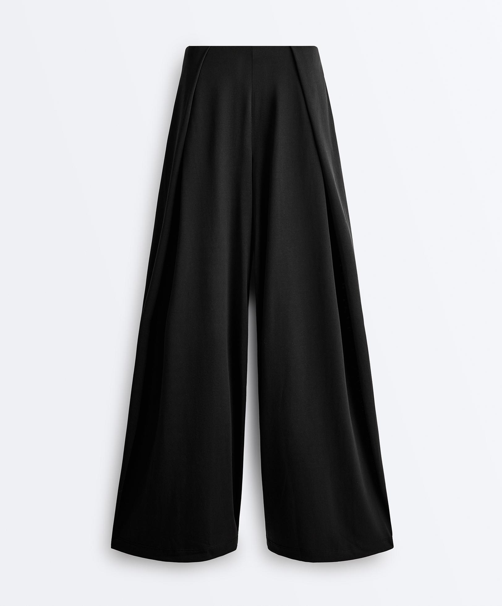 Modal blend straight-leg trousers with side pleat — BLACK