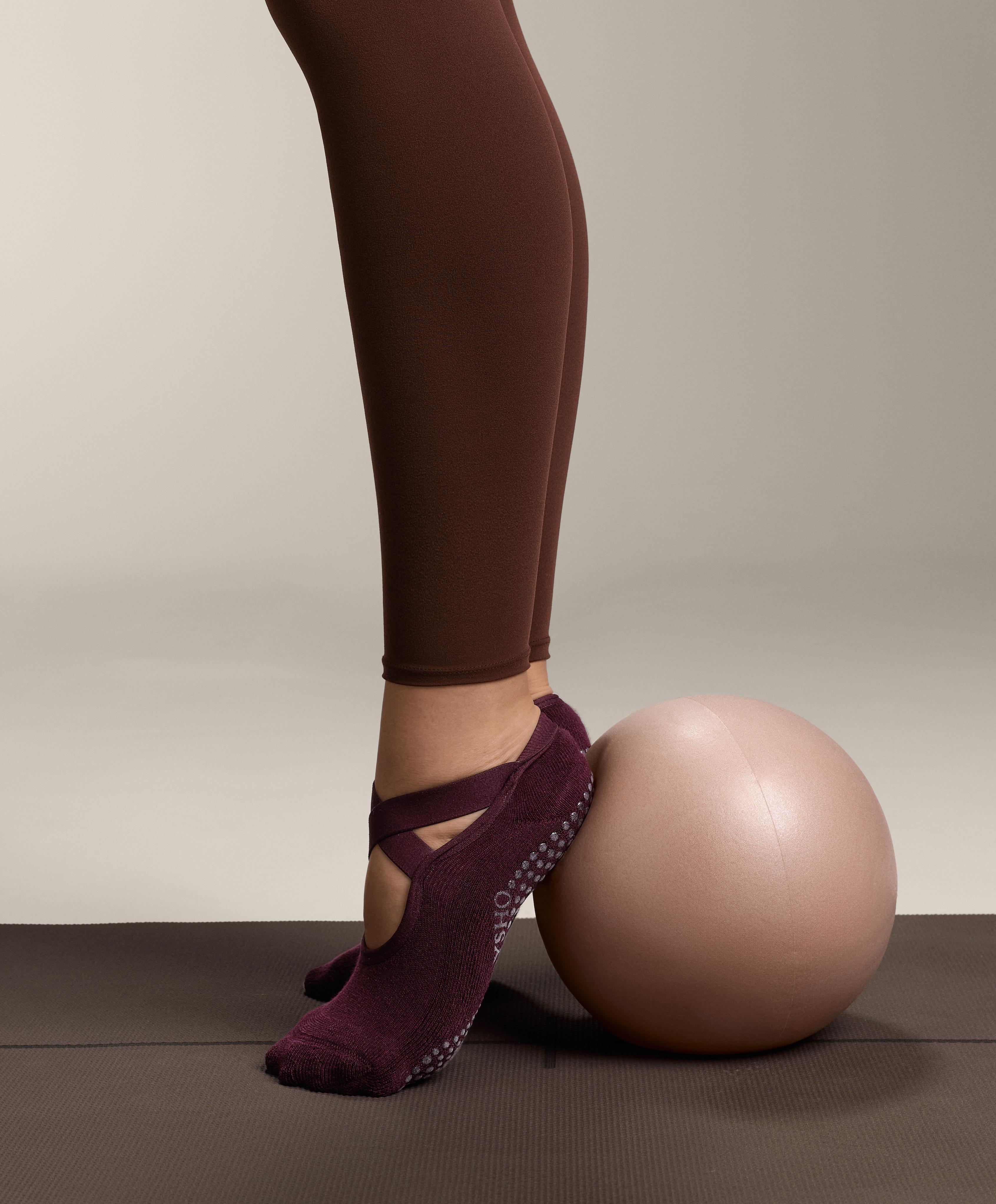 2 paires de chaussettes pour yoga et pilates en mélange de coton avec bandes élastiques croisées et matelassées