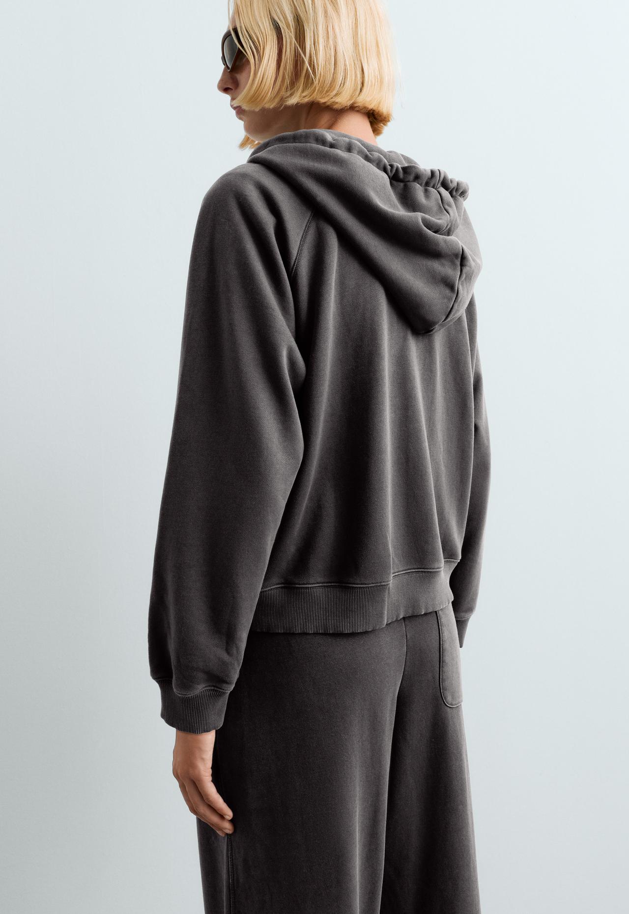 Fleece hooded sweatshirt in cotton blend with zip — DARK ANTHRACITE
