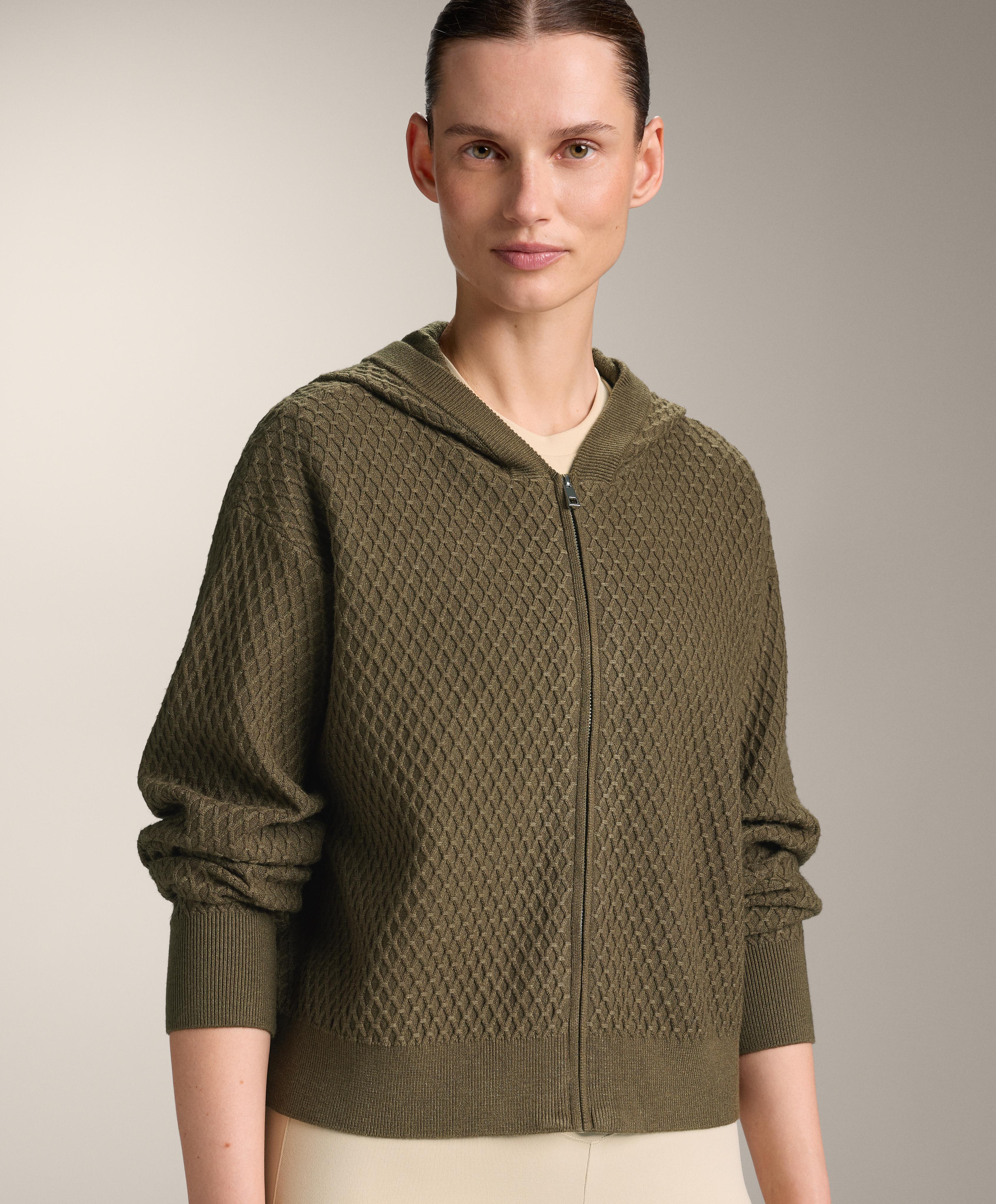 Structured knit hooded jacket — OLIVE GREEN