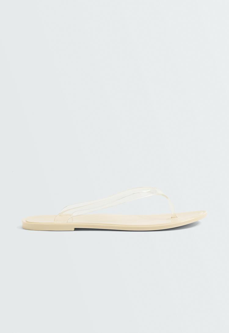 Translucent effect beachwear flip flops — ECRU