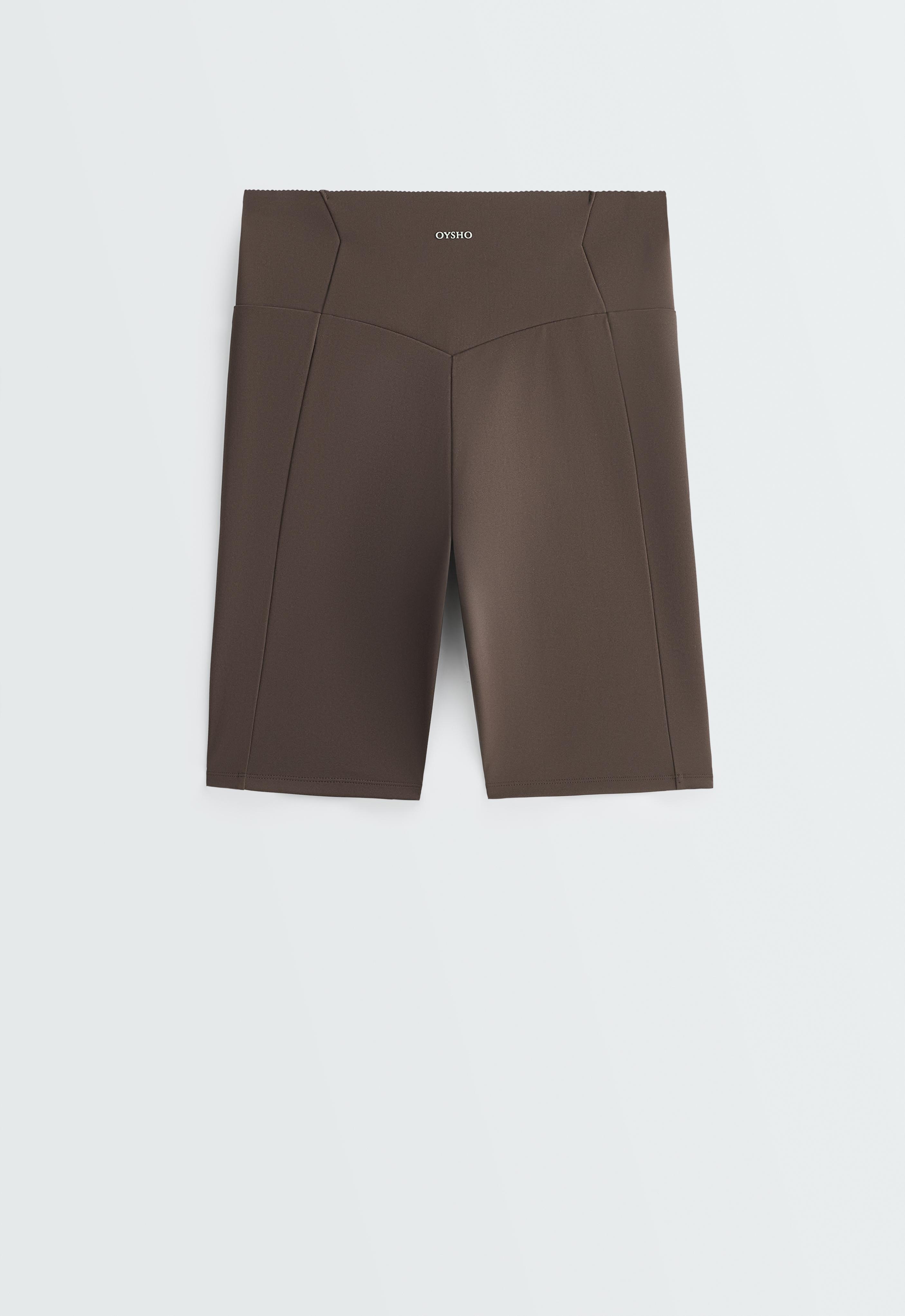Compressive 20cm high-waisted cycle leggings with pockets — BROWN