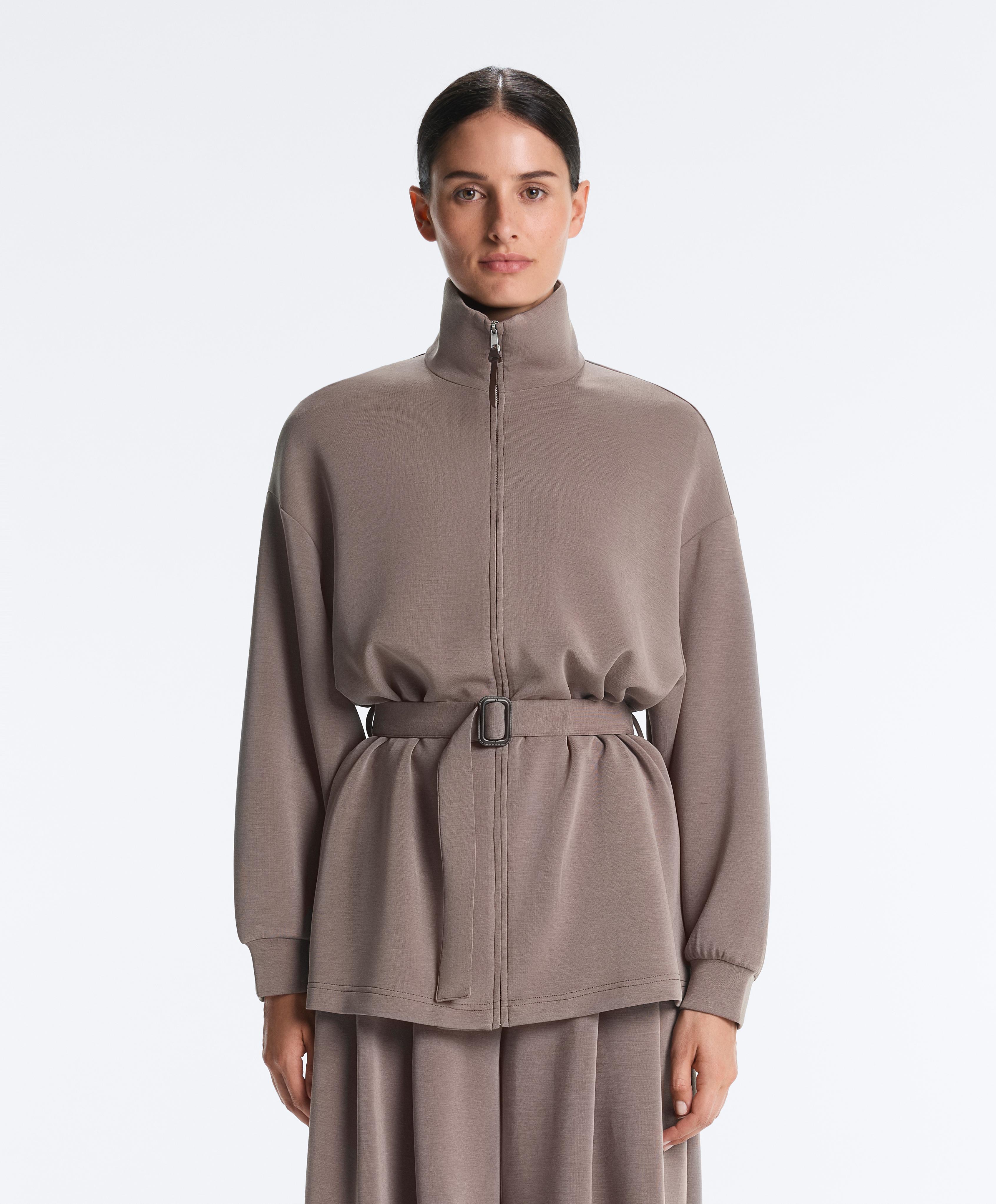 Long corset jacket with soft-touch modal belt