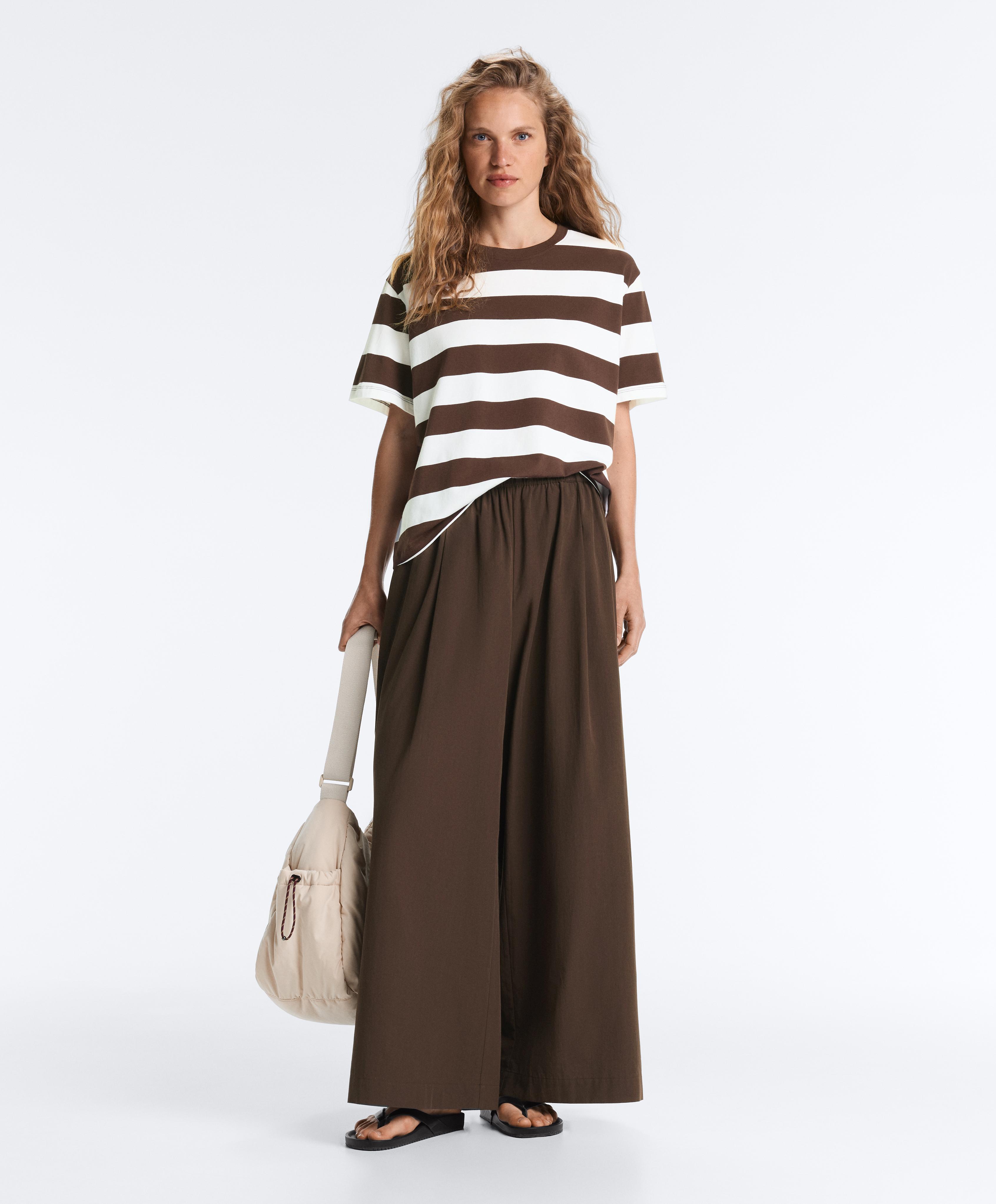 100% cotton poplin wide-leg trousers — DARK BROWN