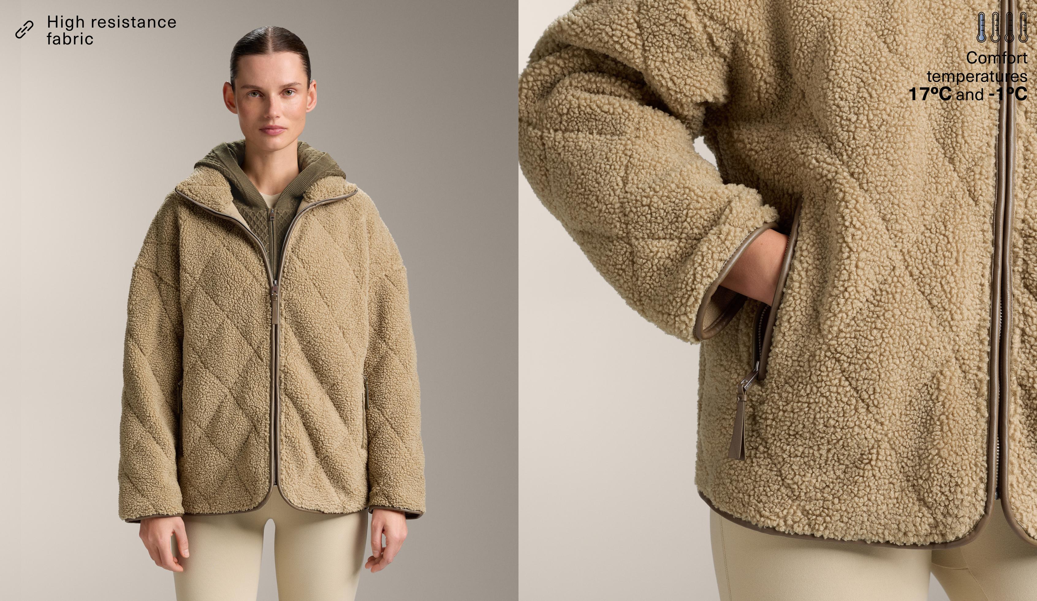 Diamond quilted faux-shearling jacket — GREEN BEIGE
