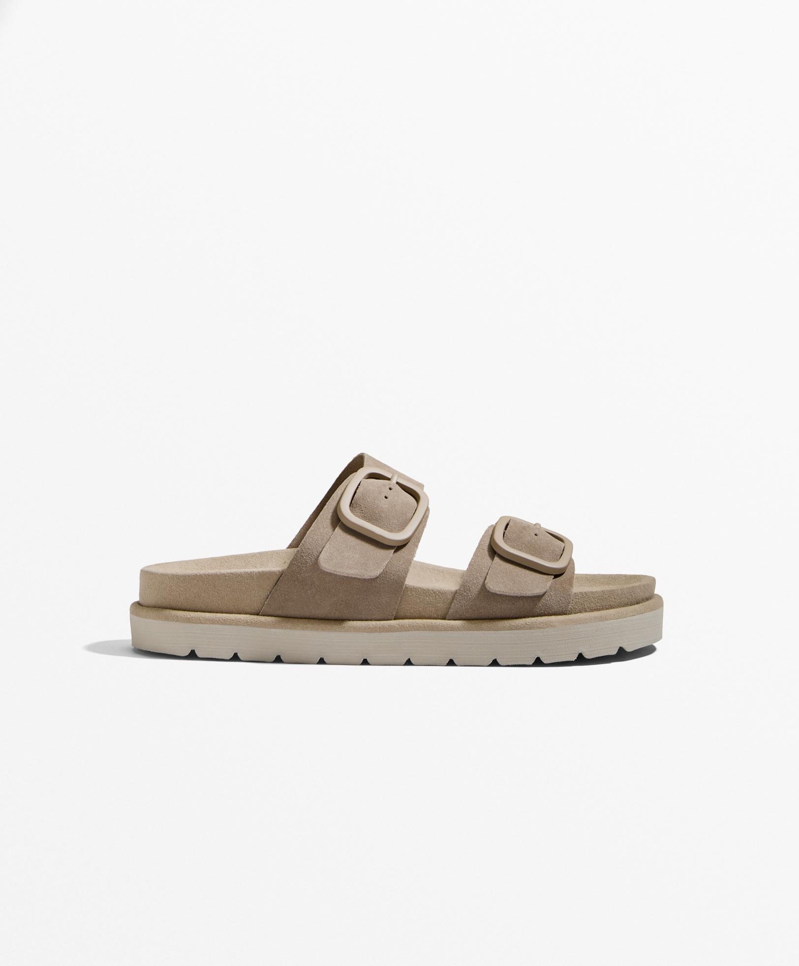 Buckle split-leather platform sandals OYSHO België