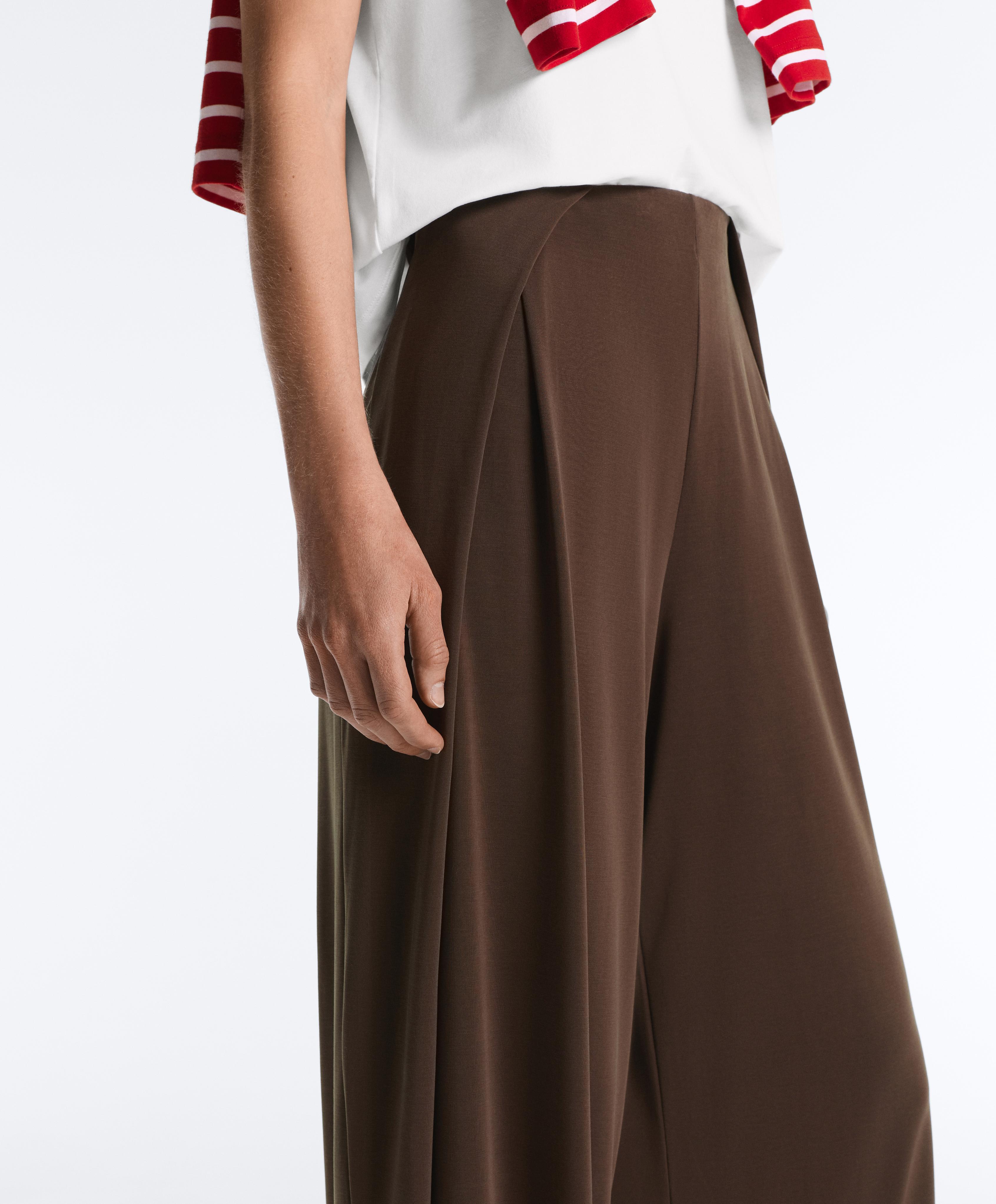 Modal blend straight-leg trousers with side pleat — DARK BROWN