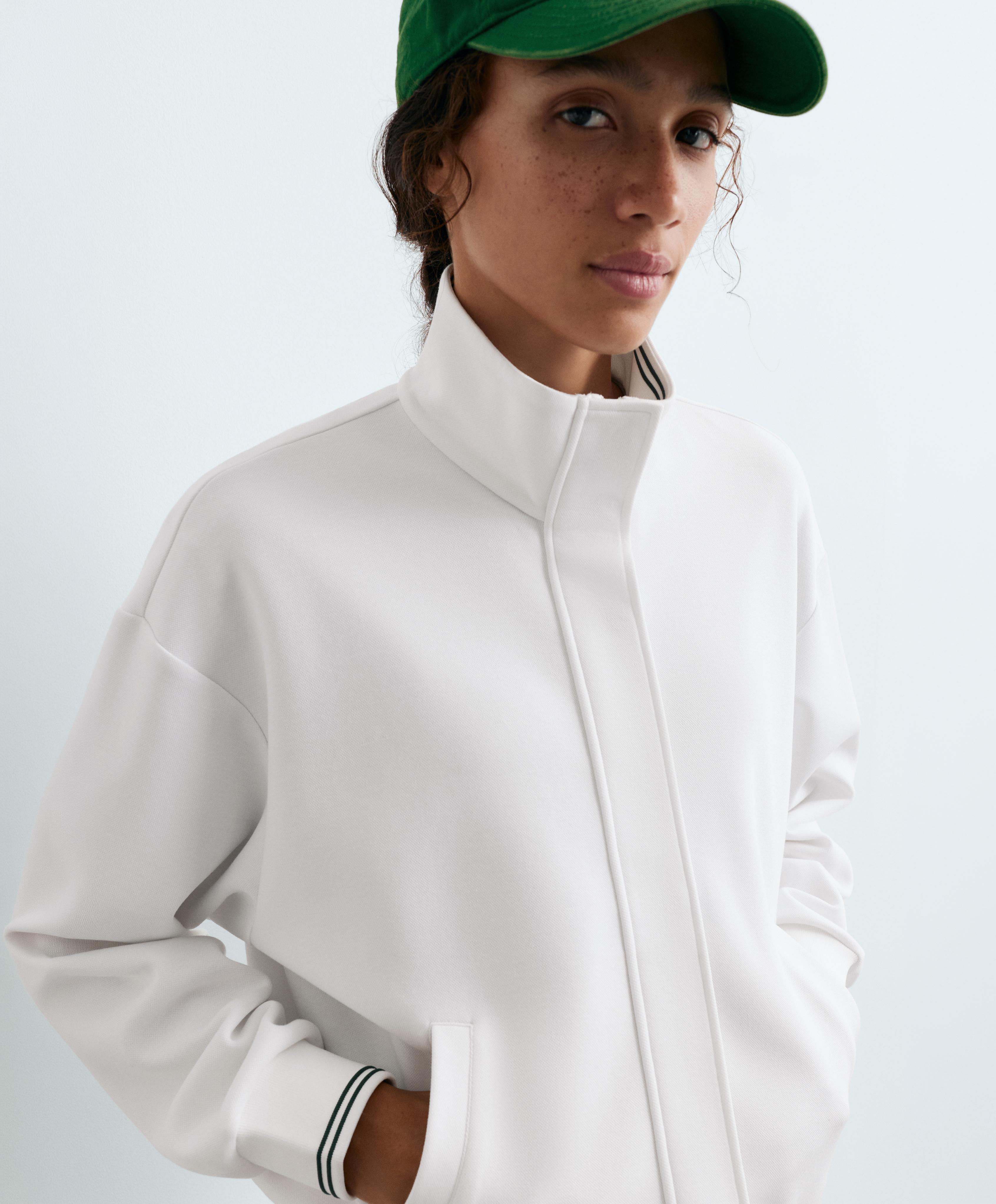 Cotton piqué jacket with piping — WHITE 