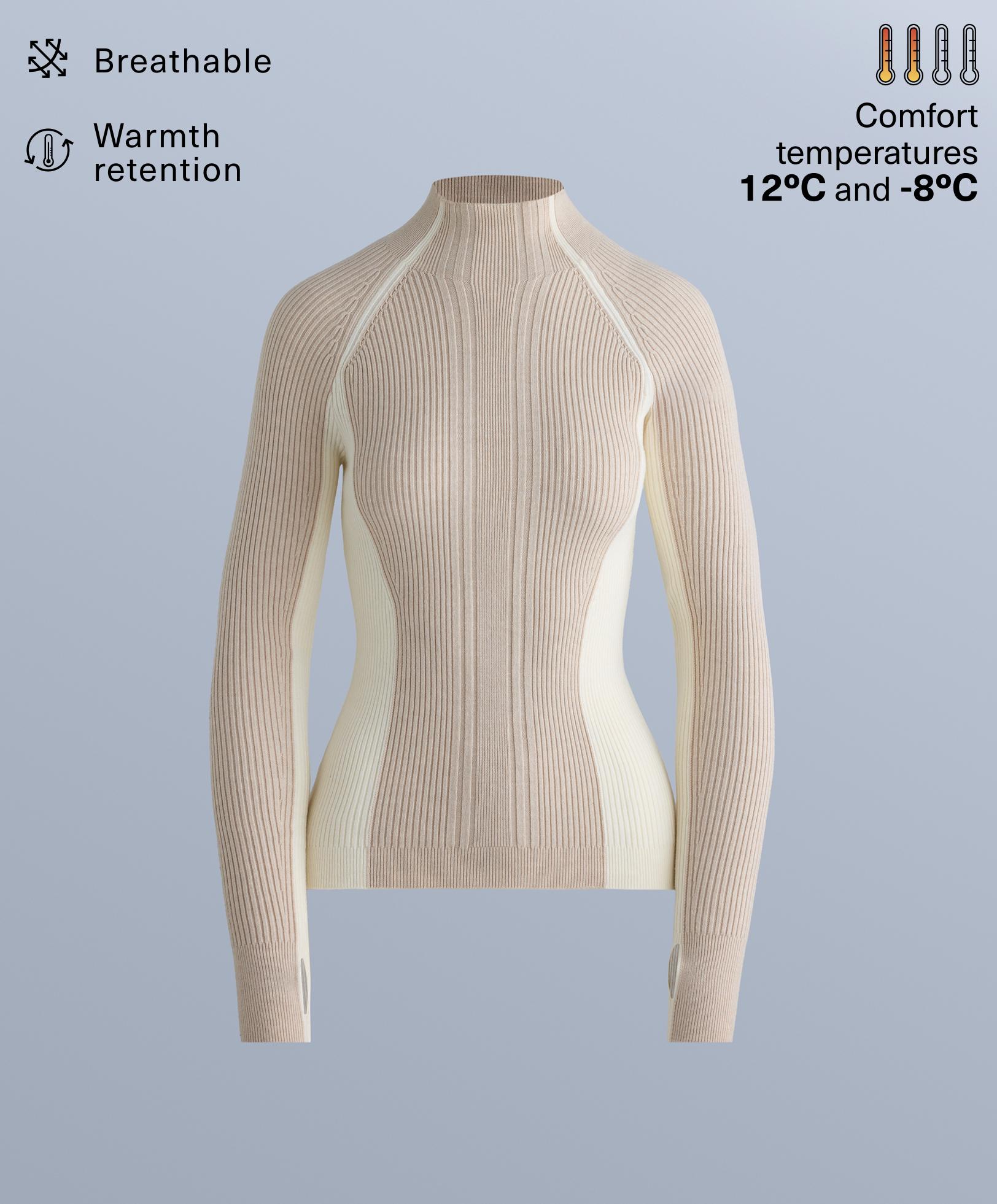 Thermal base layer T-shirt with contrast rib knit — PALE MINK