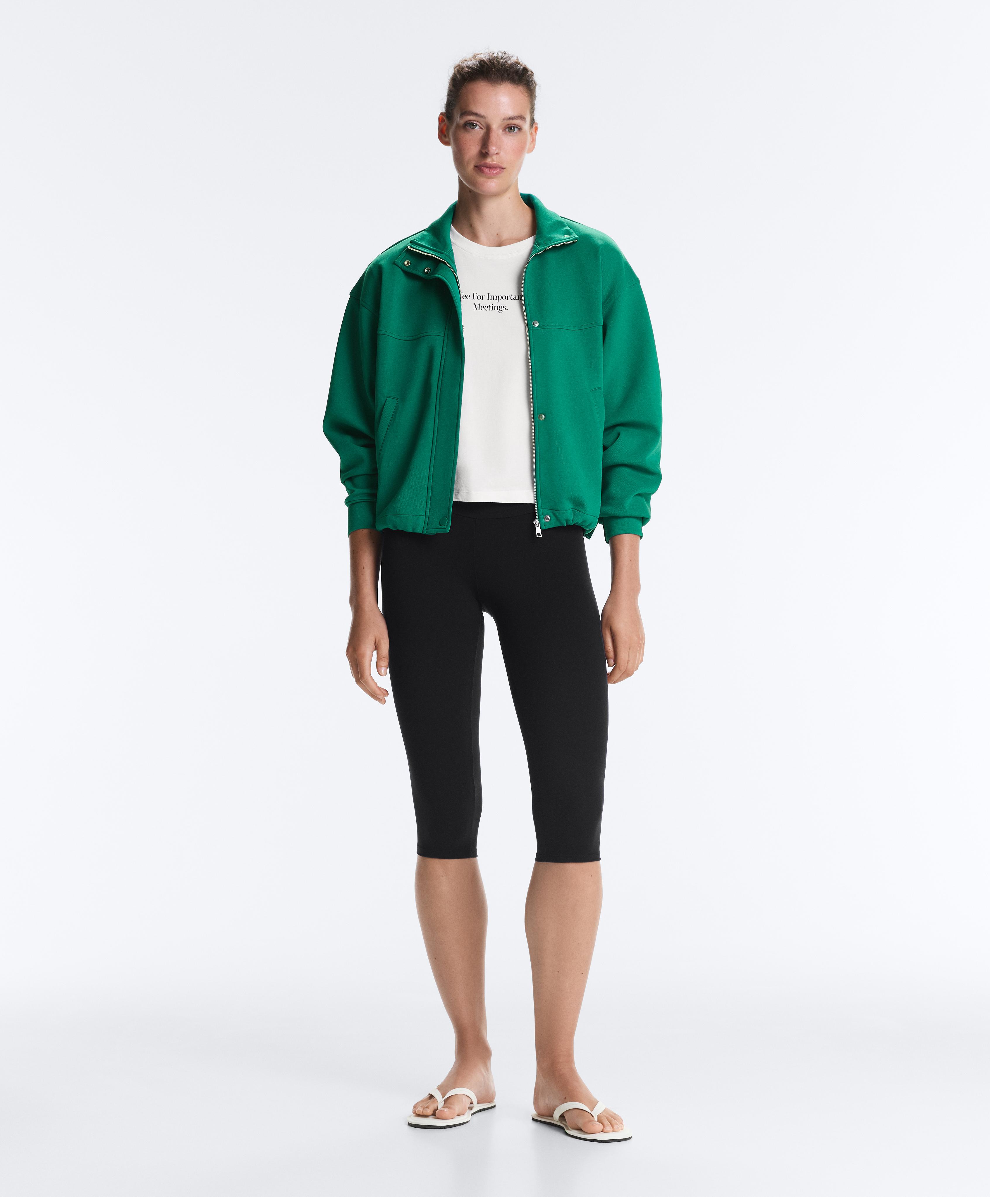 Cotton piqué jacket with raised neck — EMERALD GREEN