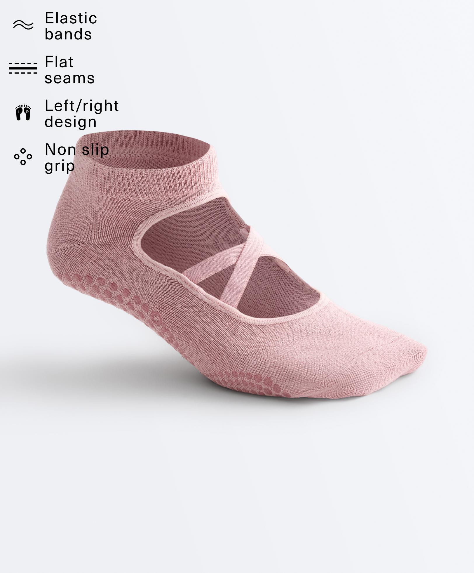 2 pairs of cotton blend yoga and Pilates socks with crossover straps — PALE PINK