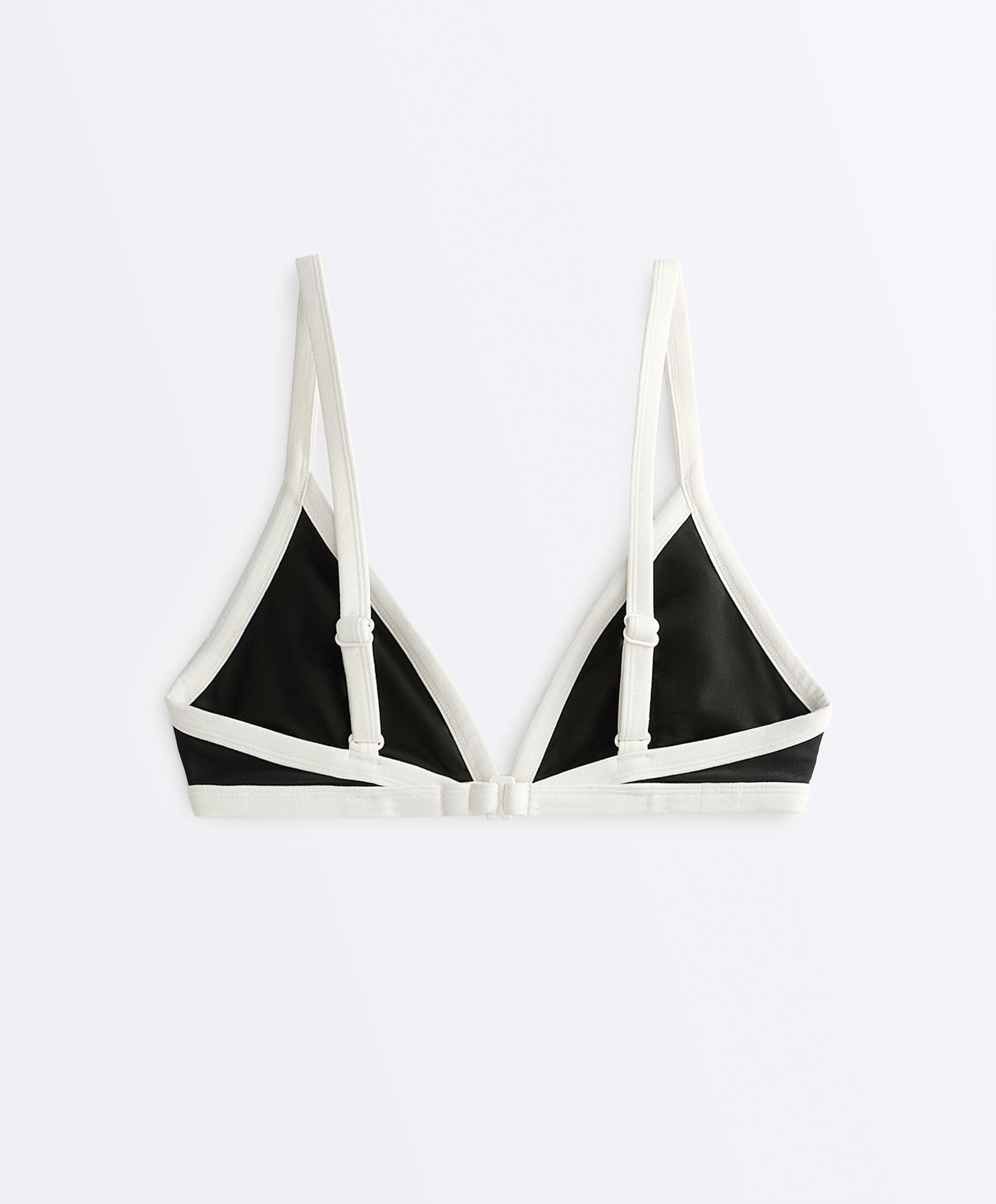 Contrast trim triangle bikini top — BLACK