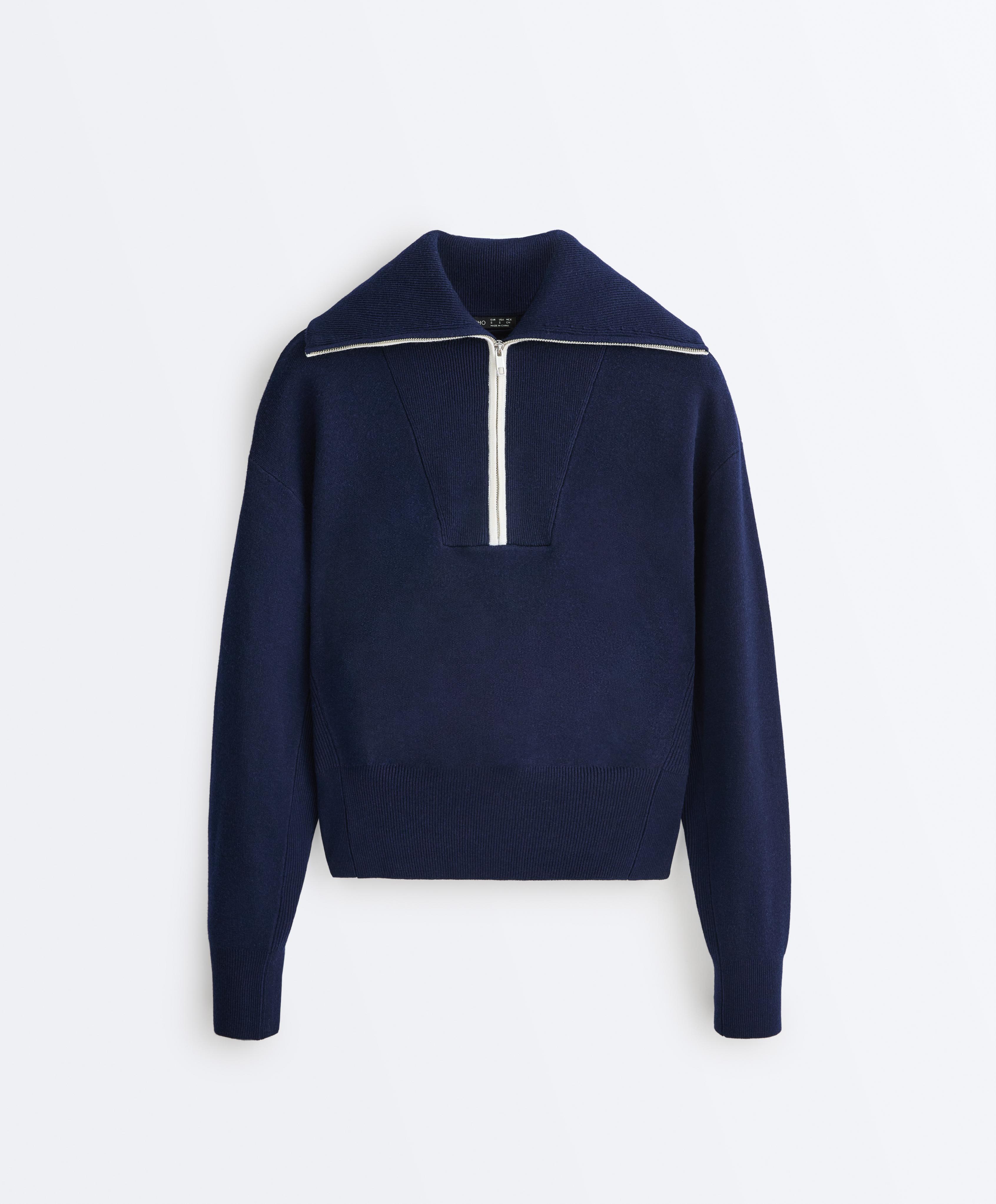 Half-zip high-neck jumper — NAVY BLUE