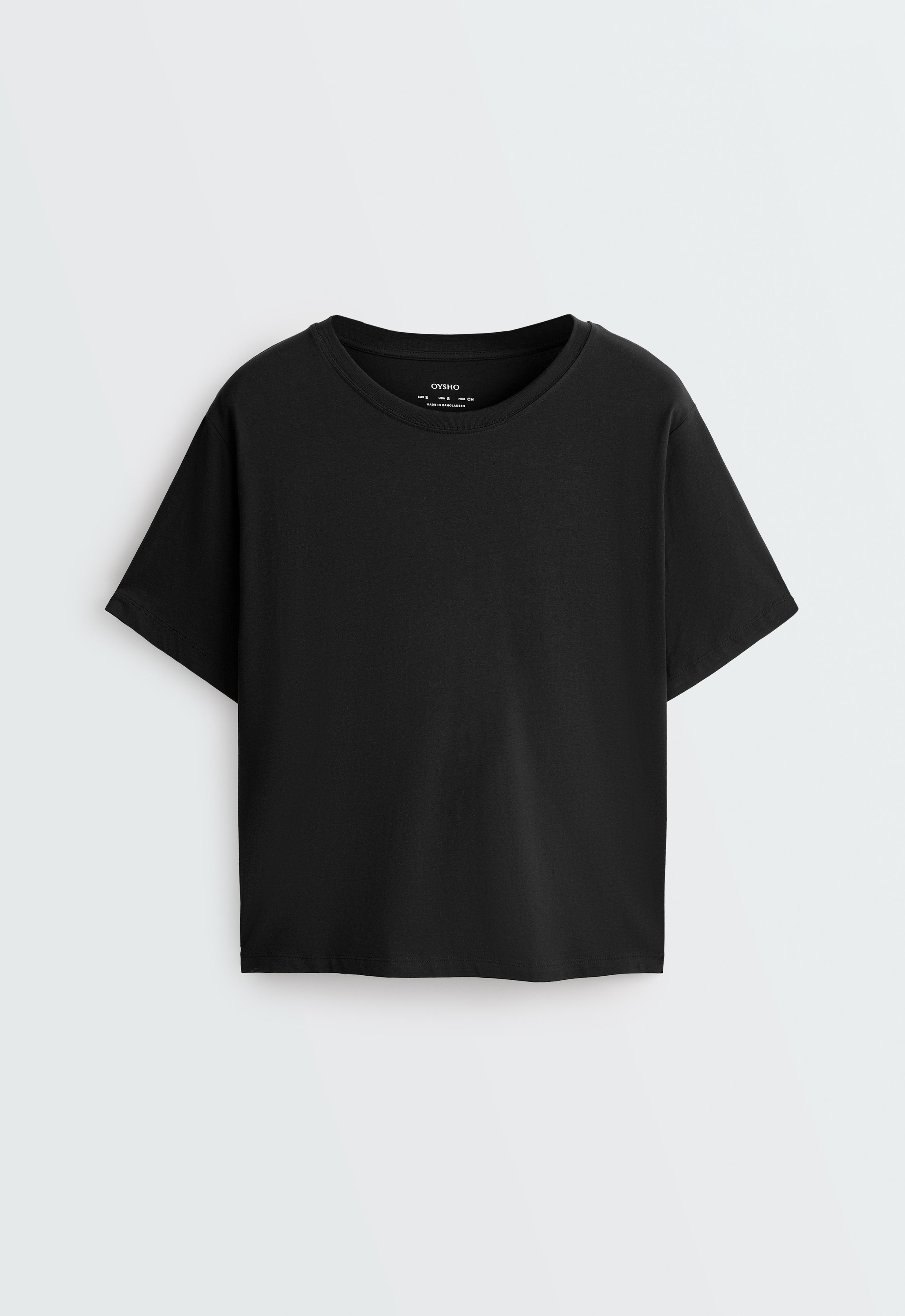 Boxy short-sleeved cotton blend T-shirt — BLACK