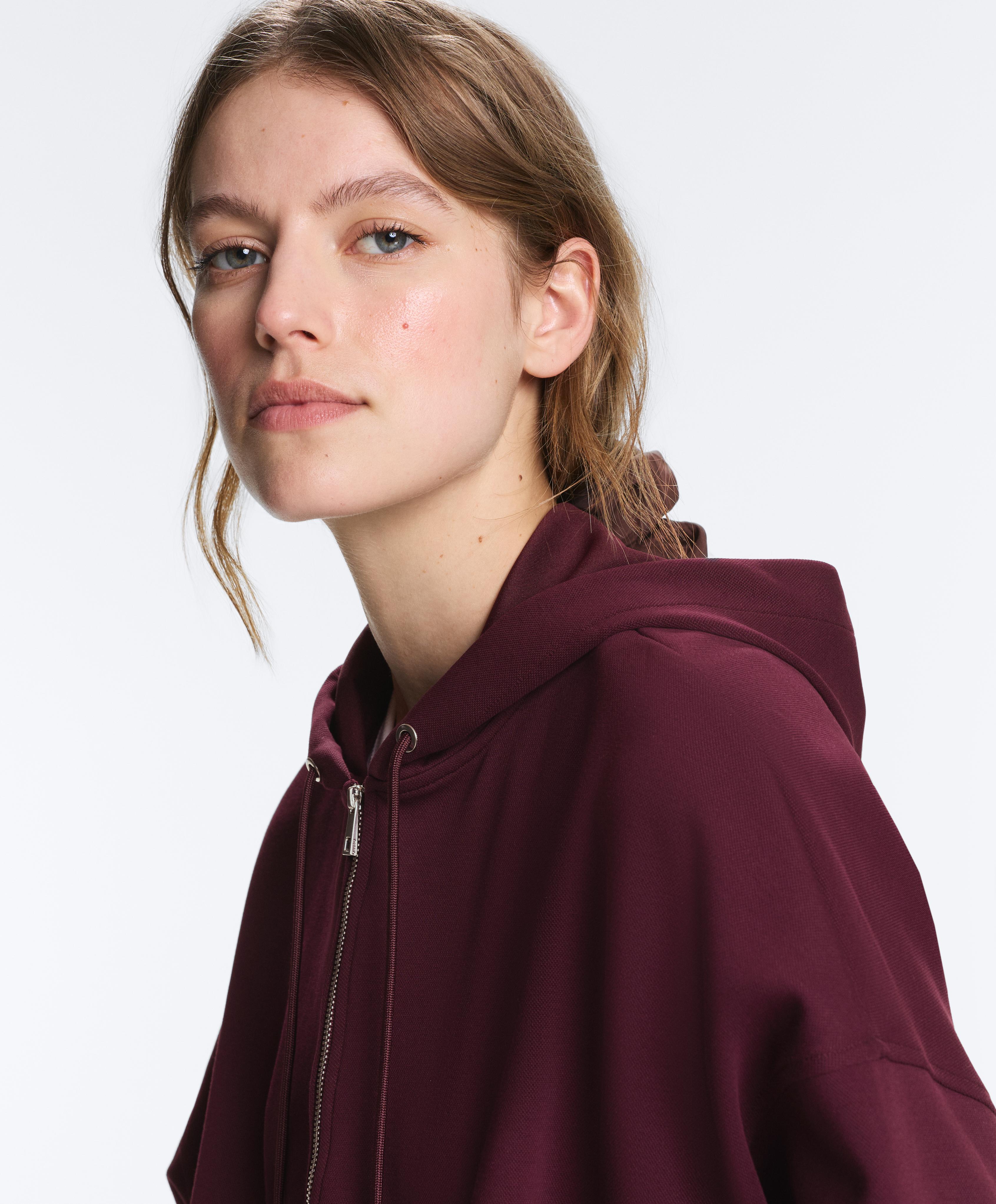 Oversize cotton piqué hooded jacket — DARK MAROON