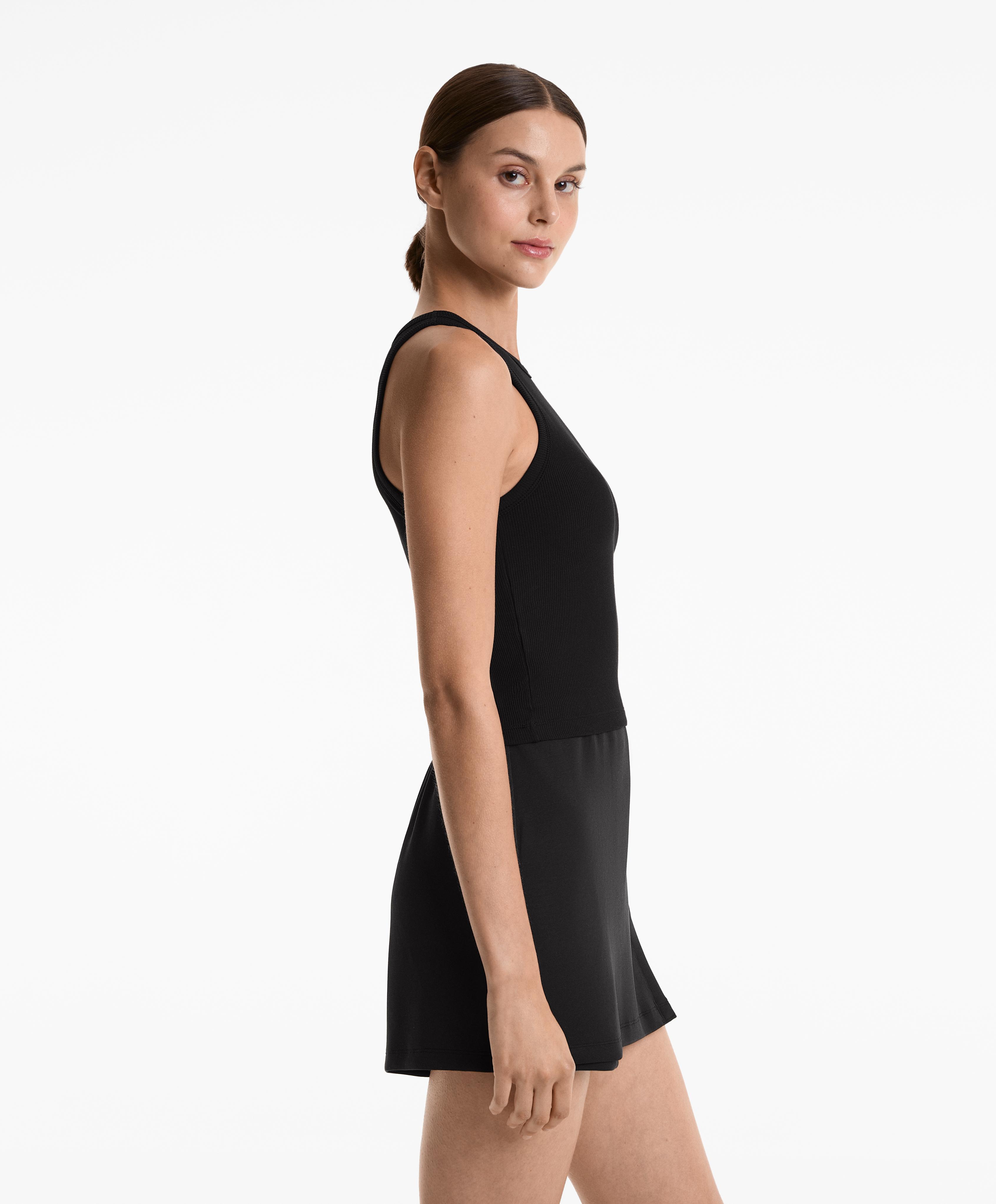 Rib modal blend long tank top — BLACK