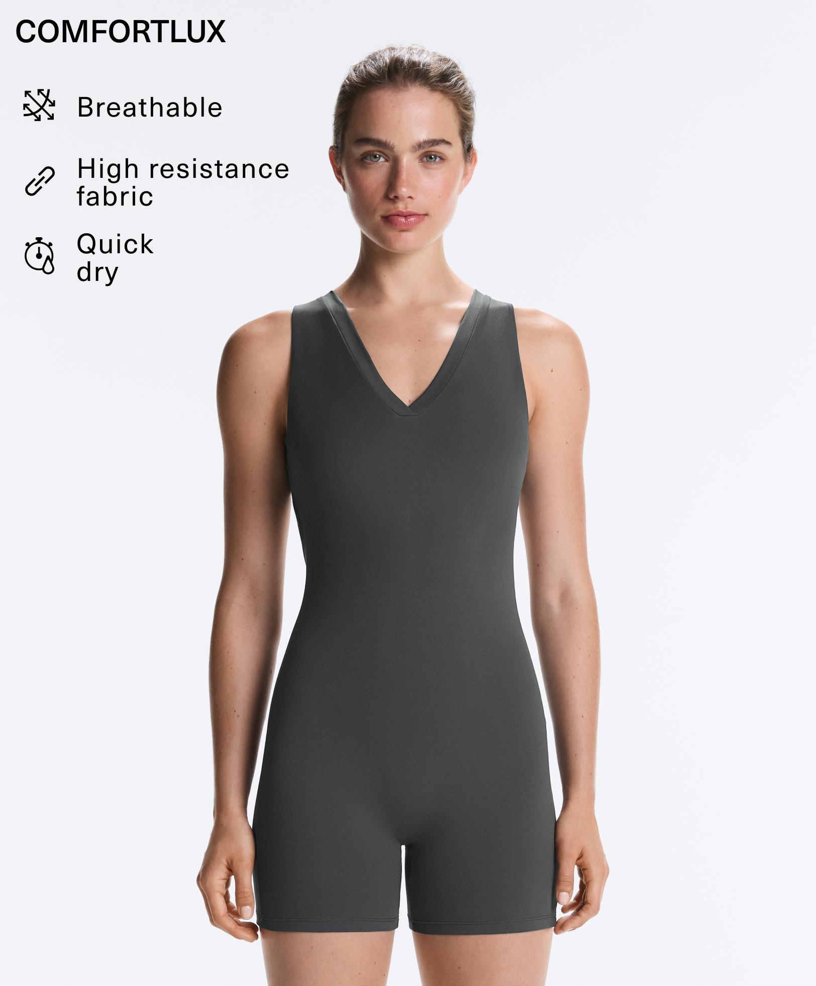 Open-back Comfortlux short jumpsuit — STEEL GREY