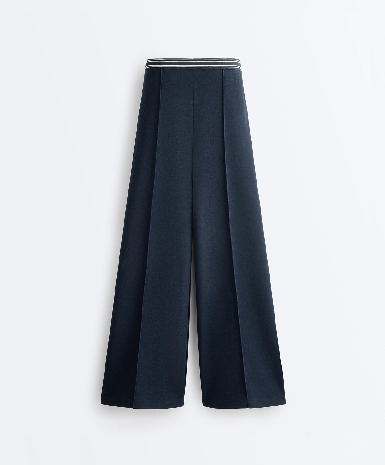 Straight-leg piqué trousers with cotton and contrast Piping — NAVY BLUE