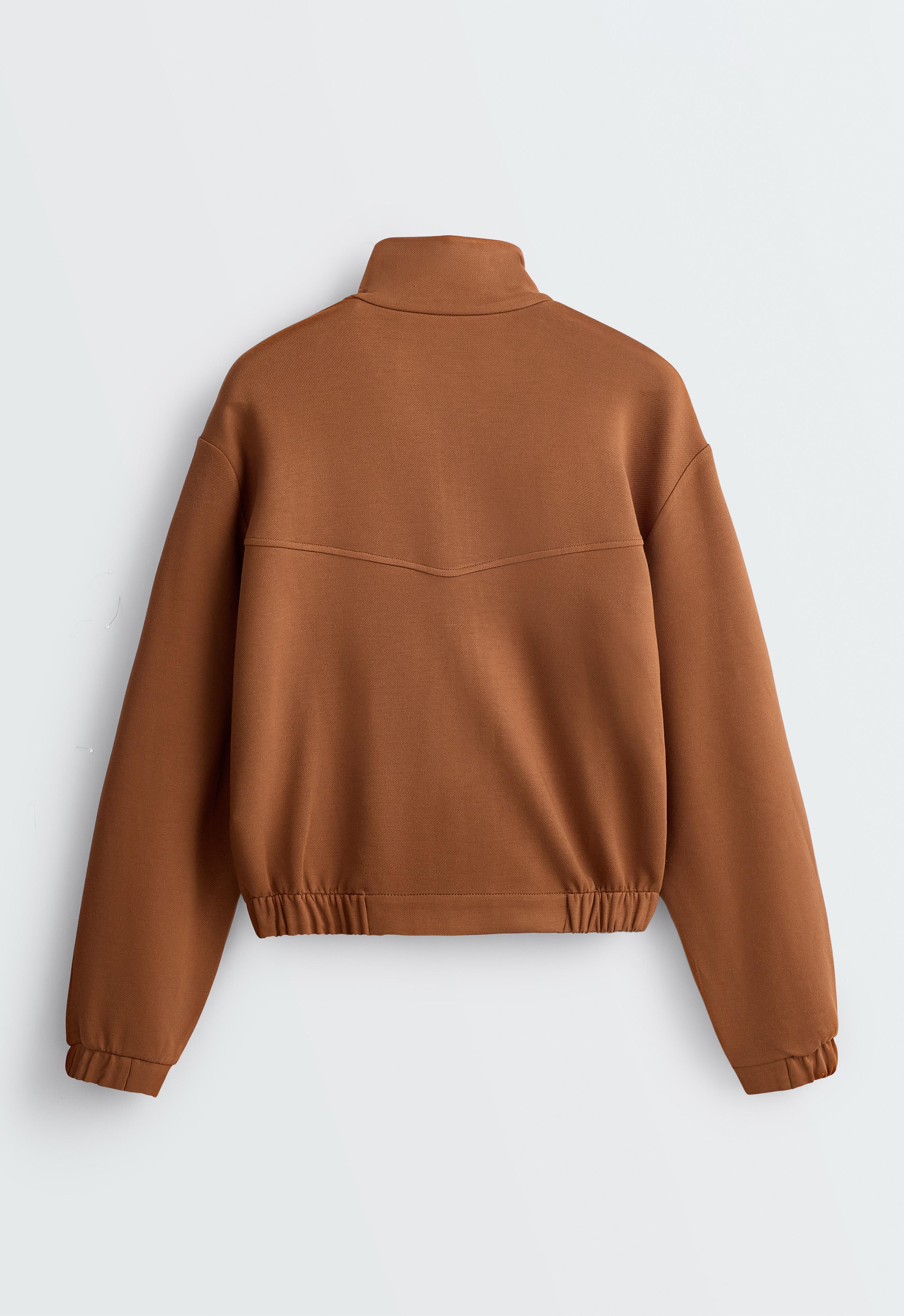 High-neck cropped jacket — COGNAC