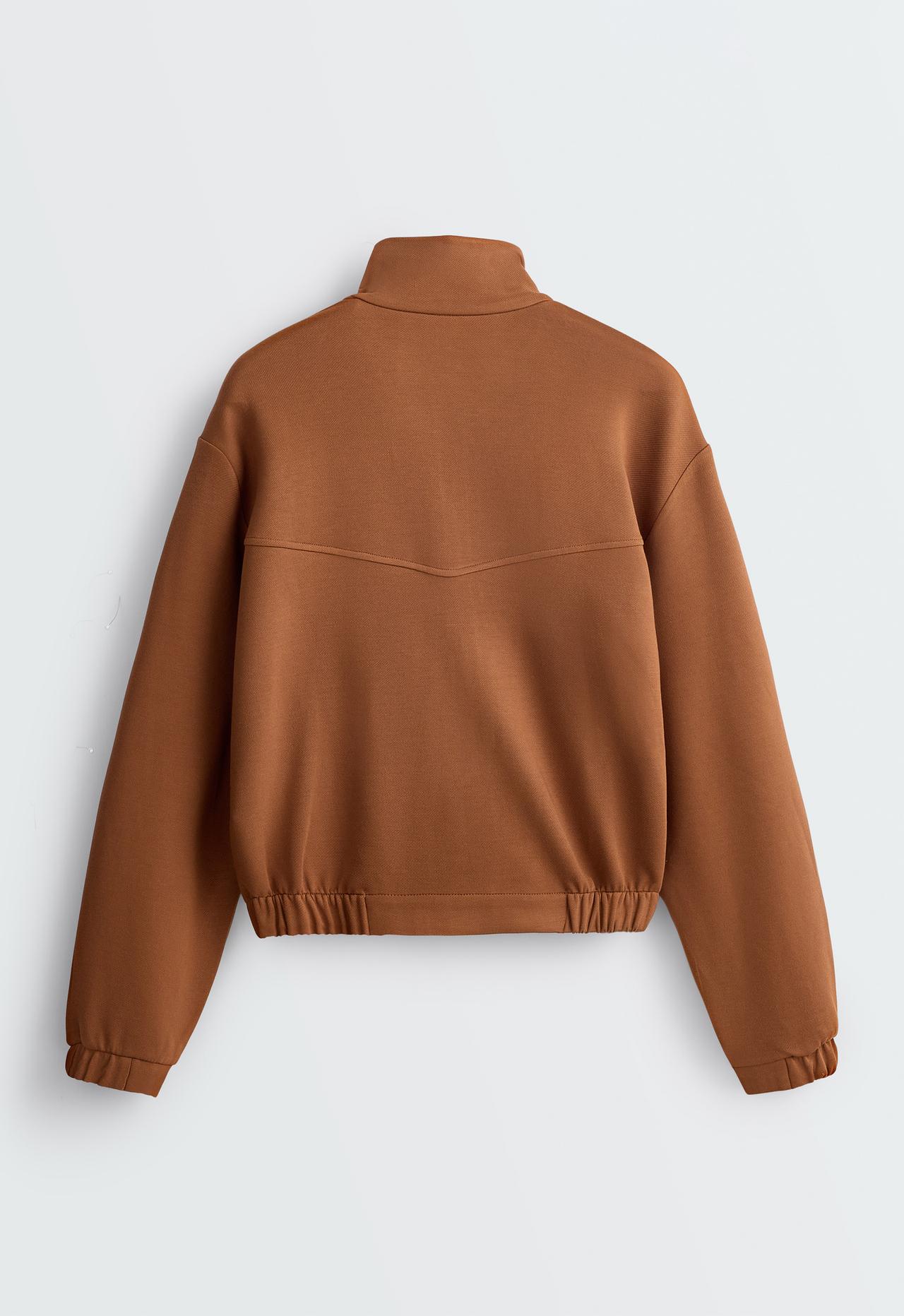 High-neck cropped jacket — COGNAC