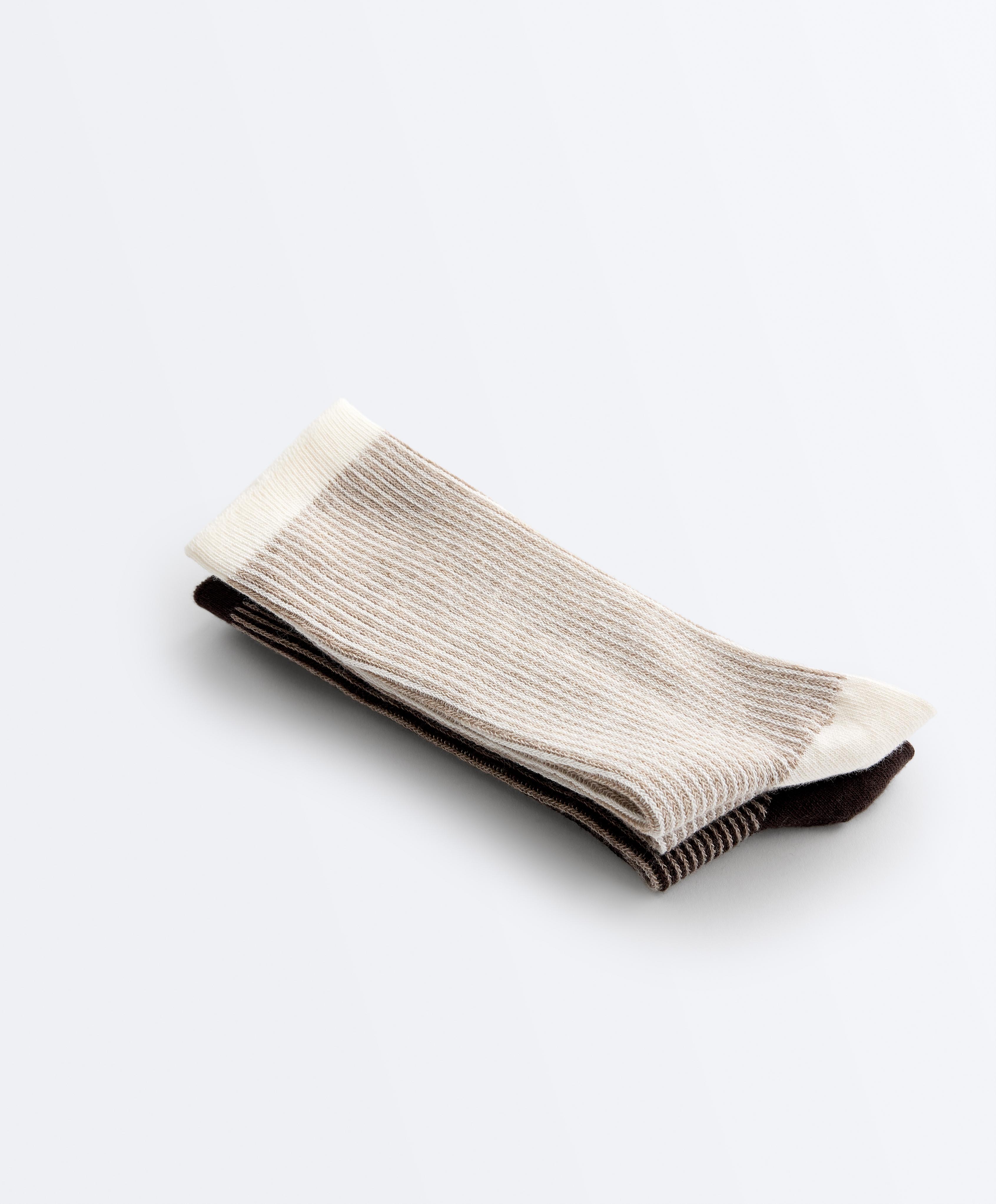 3 pairs of cotton blend classic textured socks — MINK