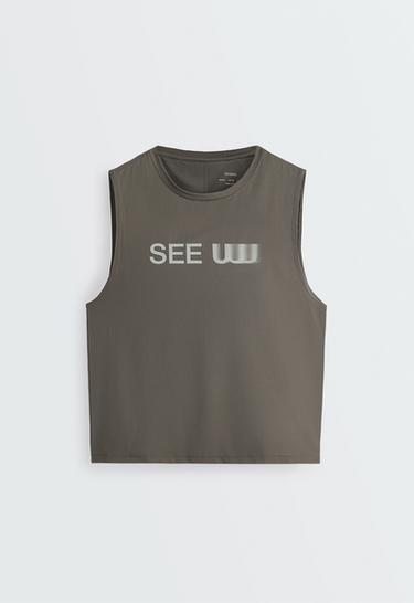 Technical sleeveless T-shirt with text — CHARCOAL GREY 5