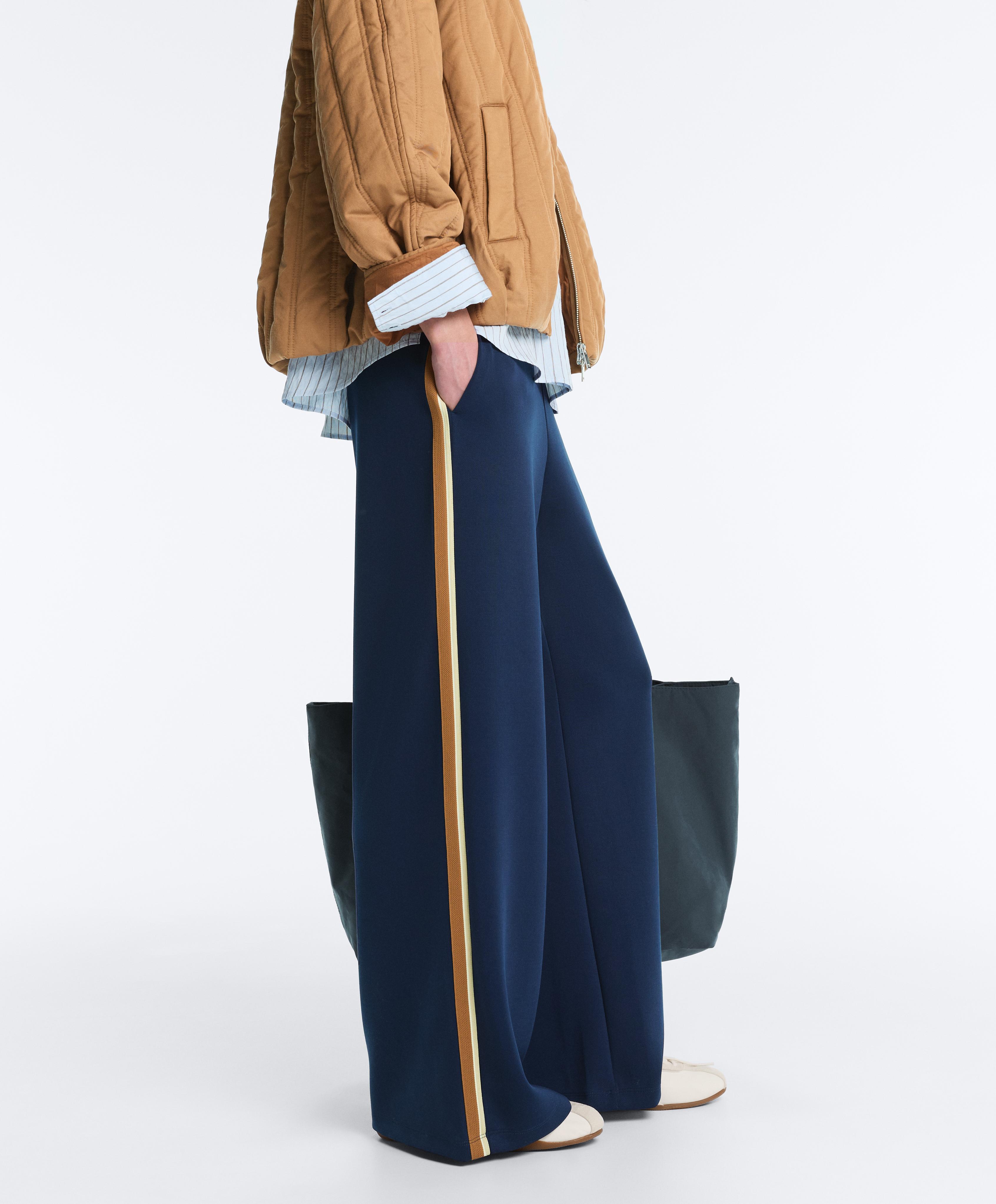 Twill straight-leg trousers with side tape — NAVY BLUE