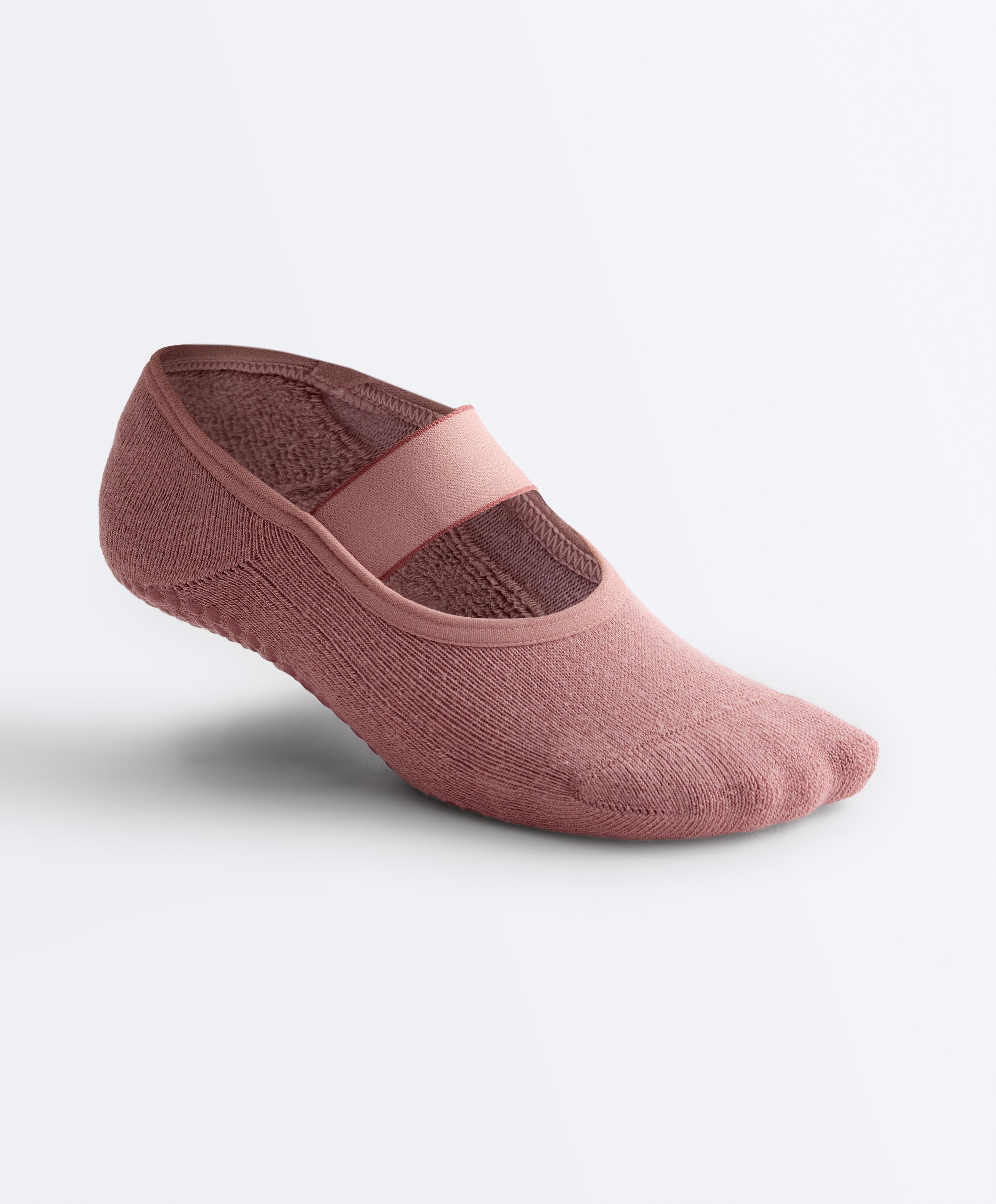 2 pairs of padded cotton blend invisible yoga and Pilates socks with wide strap — MID DUSTY PINK