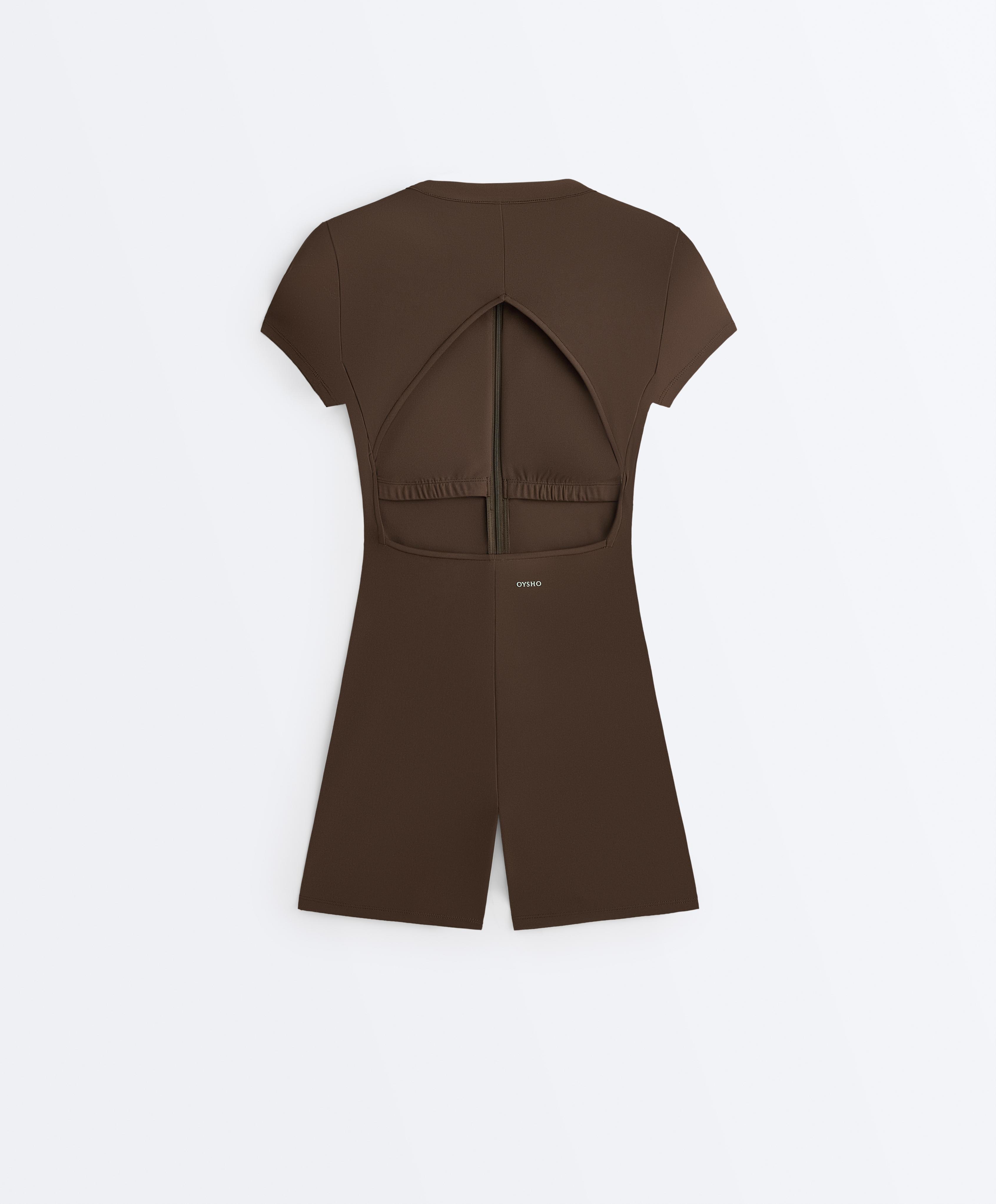 Comfortlux short zip jumpsuit — DARK BROWN