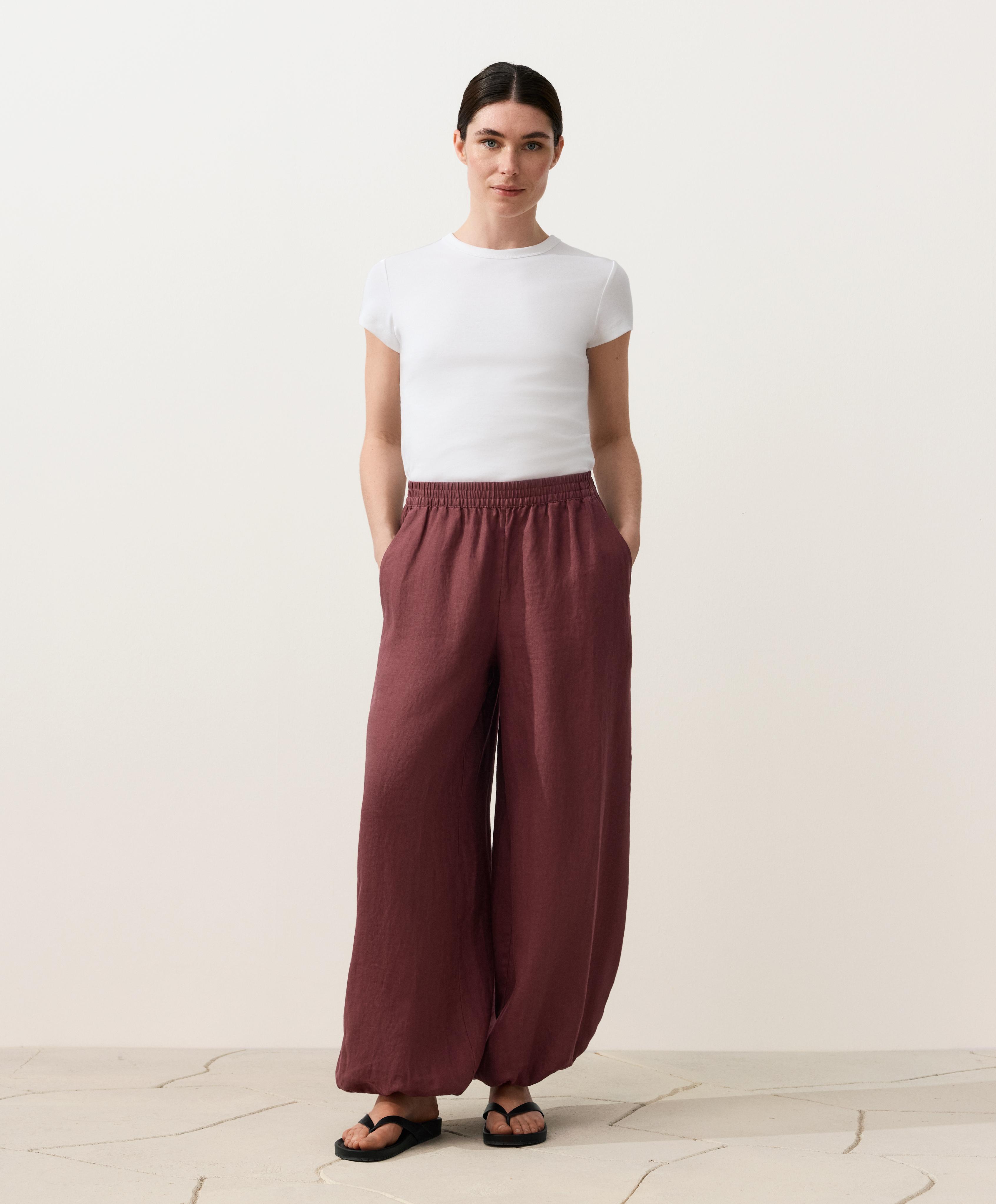 100% linen bloomer trousers — BURGUNDY