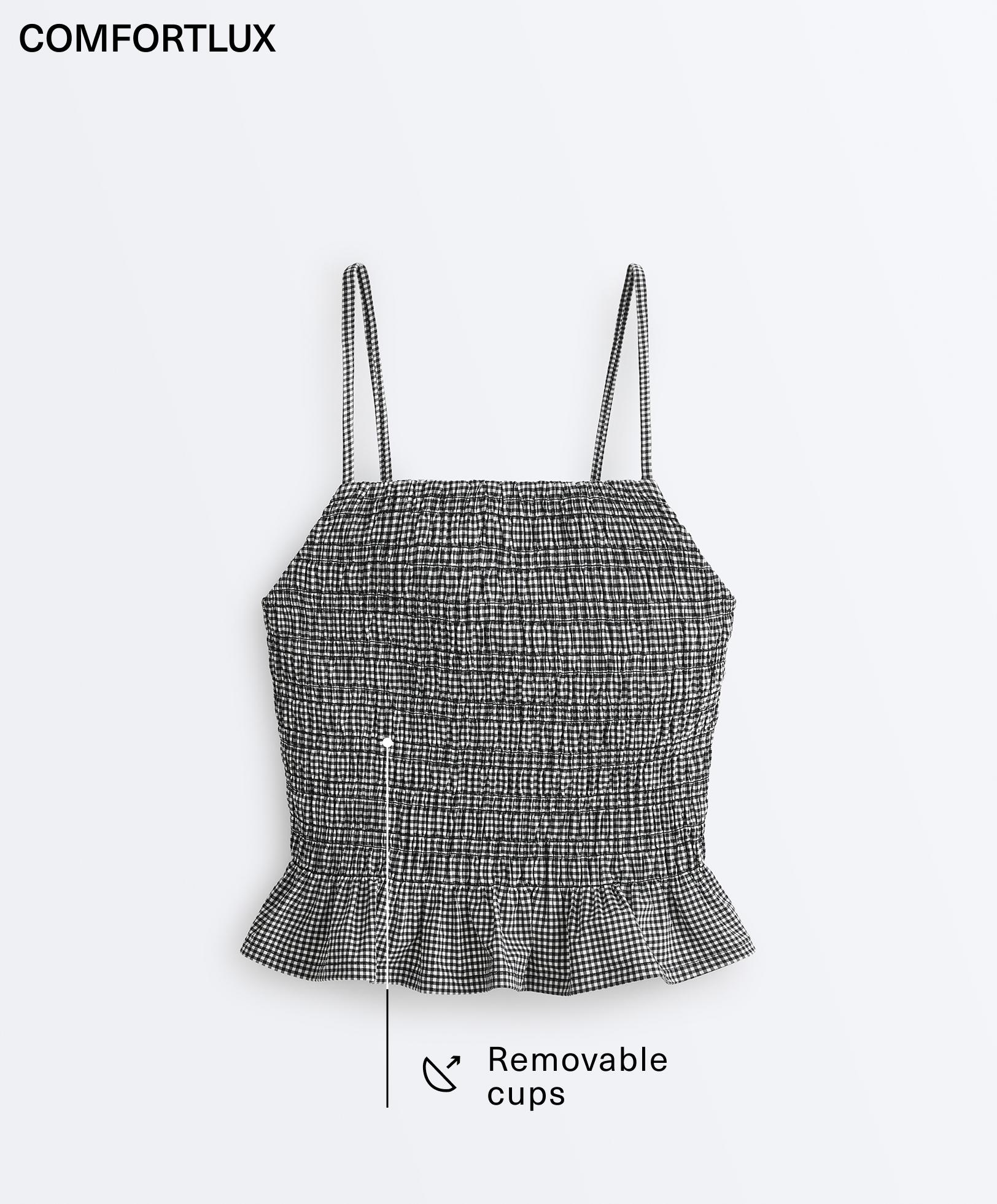 Comfortlux gingham smock tank top — BLACK