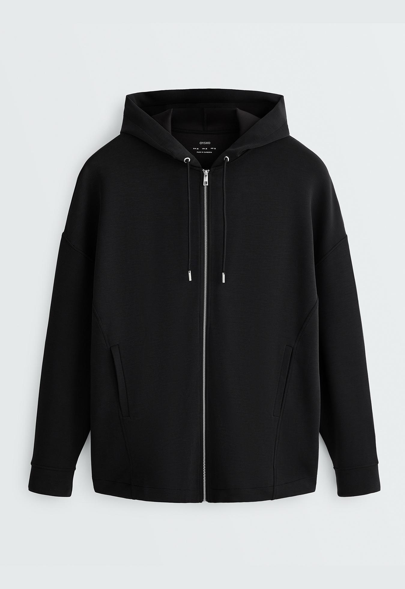 Long soft touch jacket with modal — BLACK