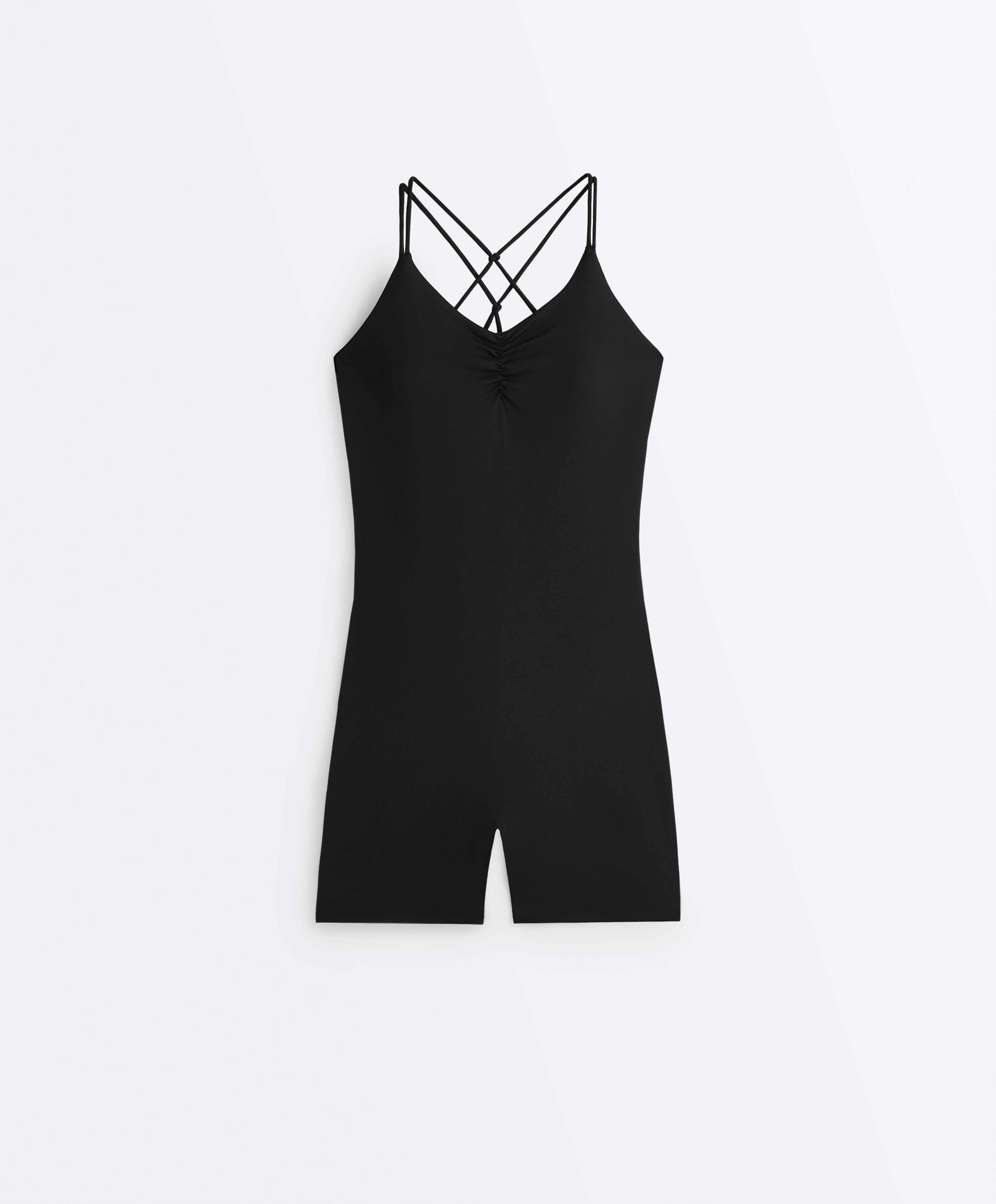 Comfortlux short jumpsuit with knot detail — BLACK