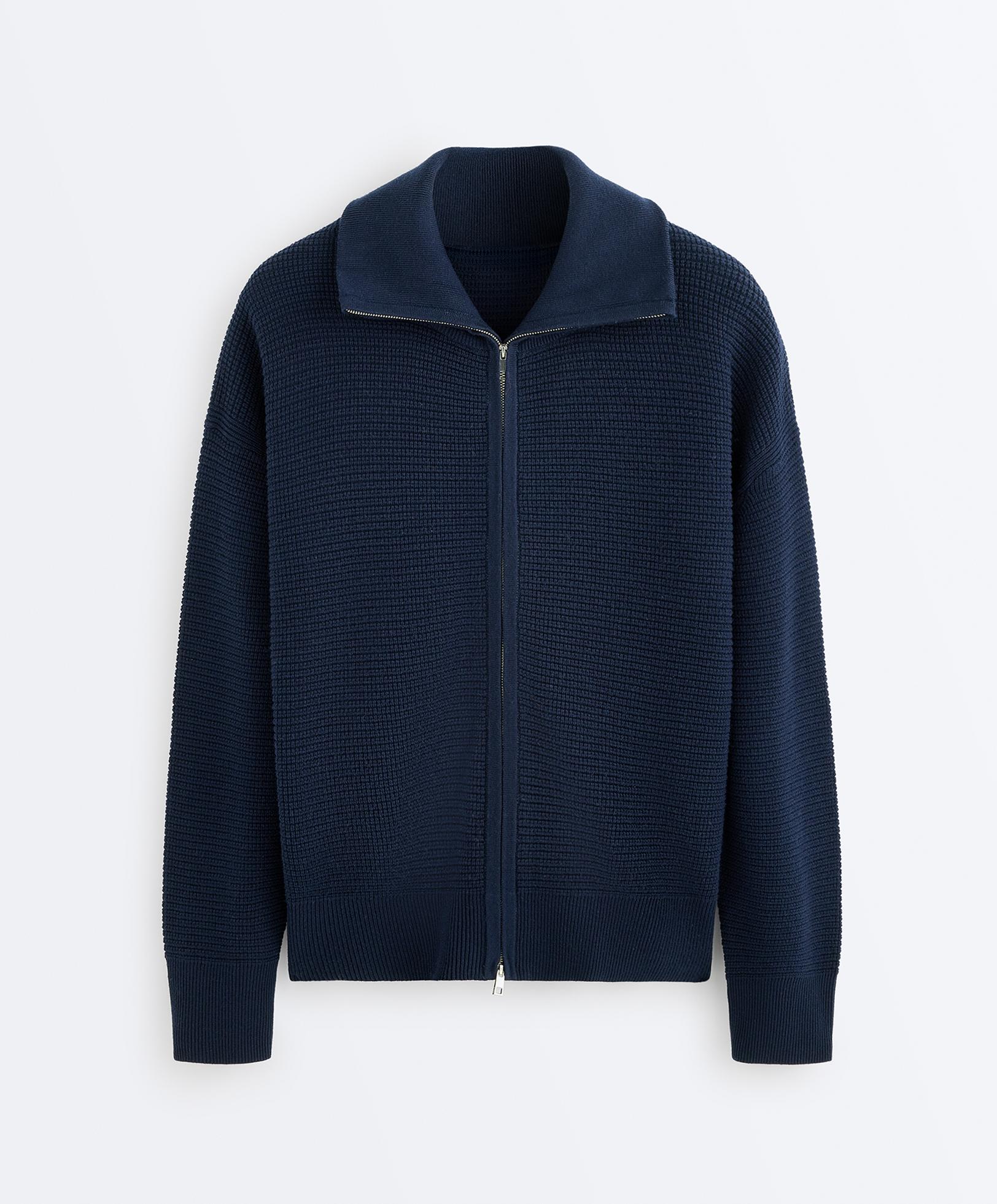 High neck knit jacket — NAVY BLUE