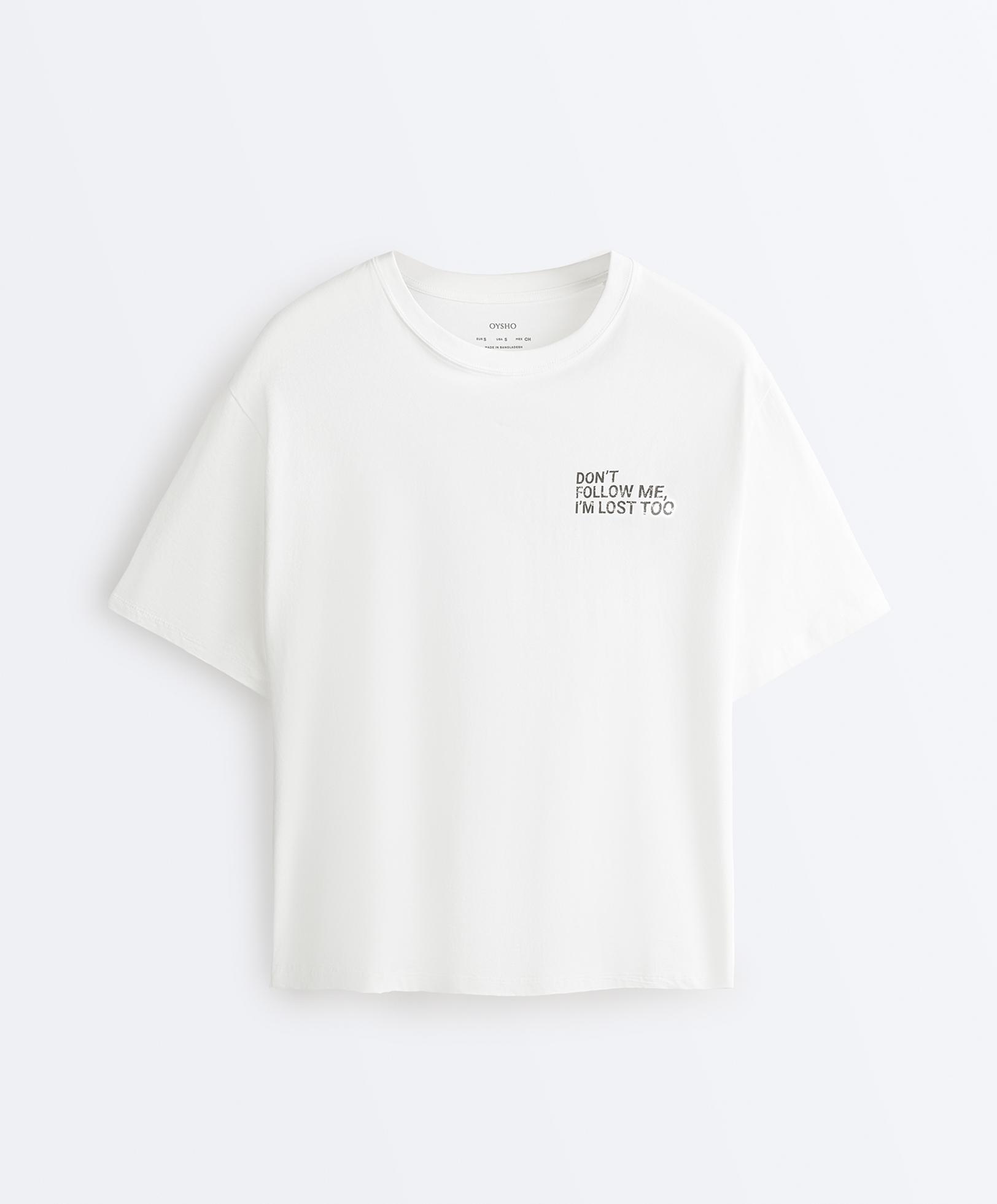 Boxy cotton blend T-shirt with slogan — WHITE