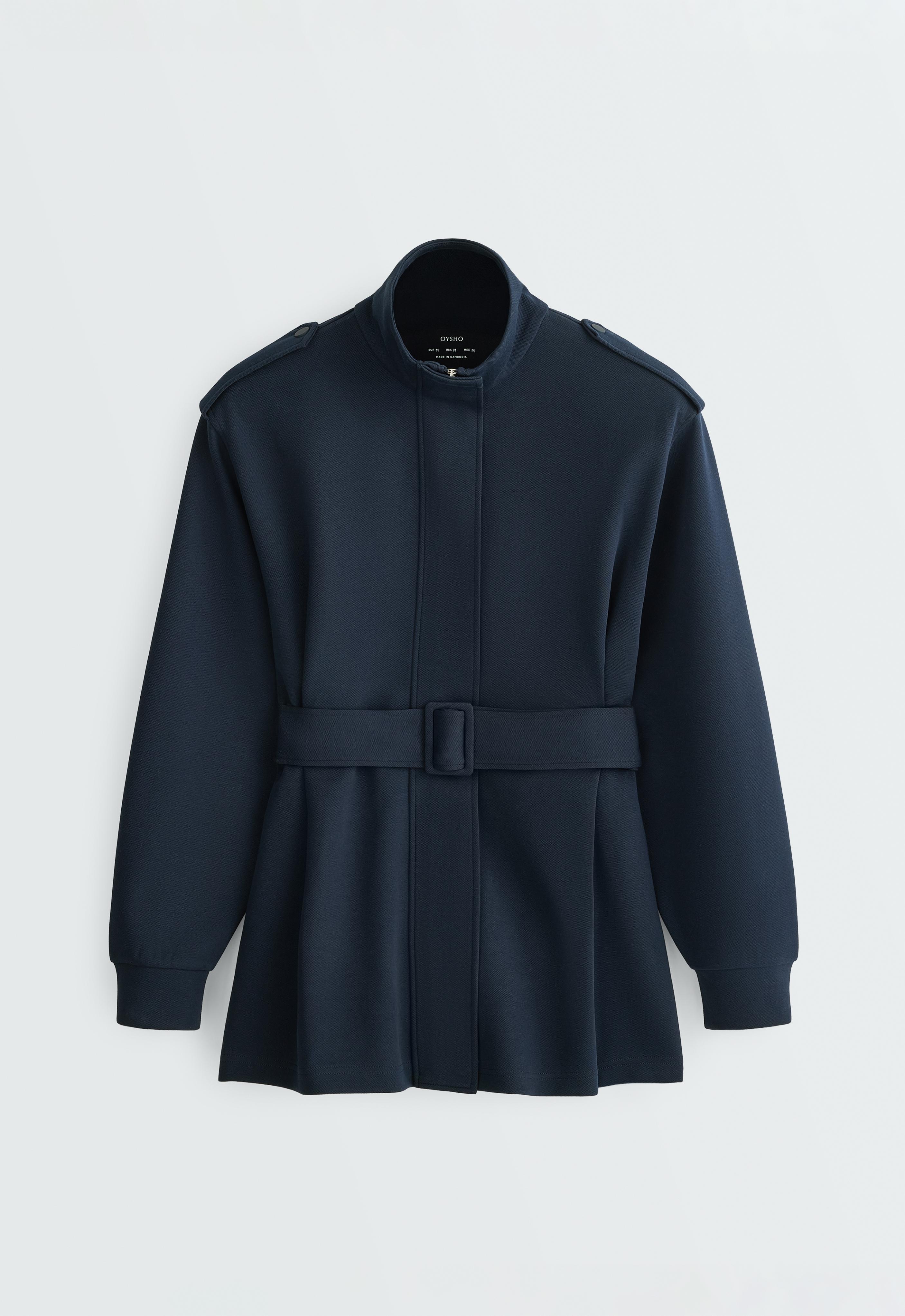 Long utility jacket with cotton — NAVY BLUE