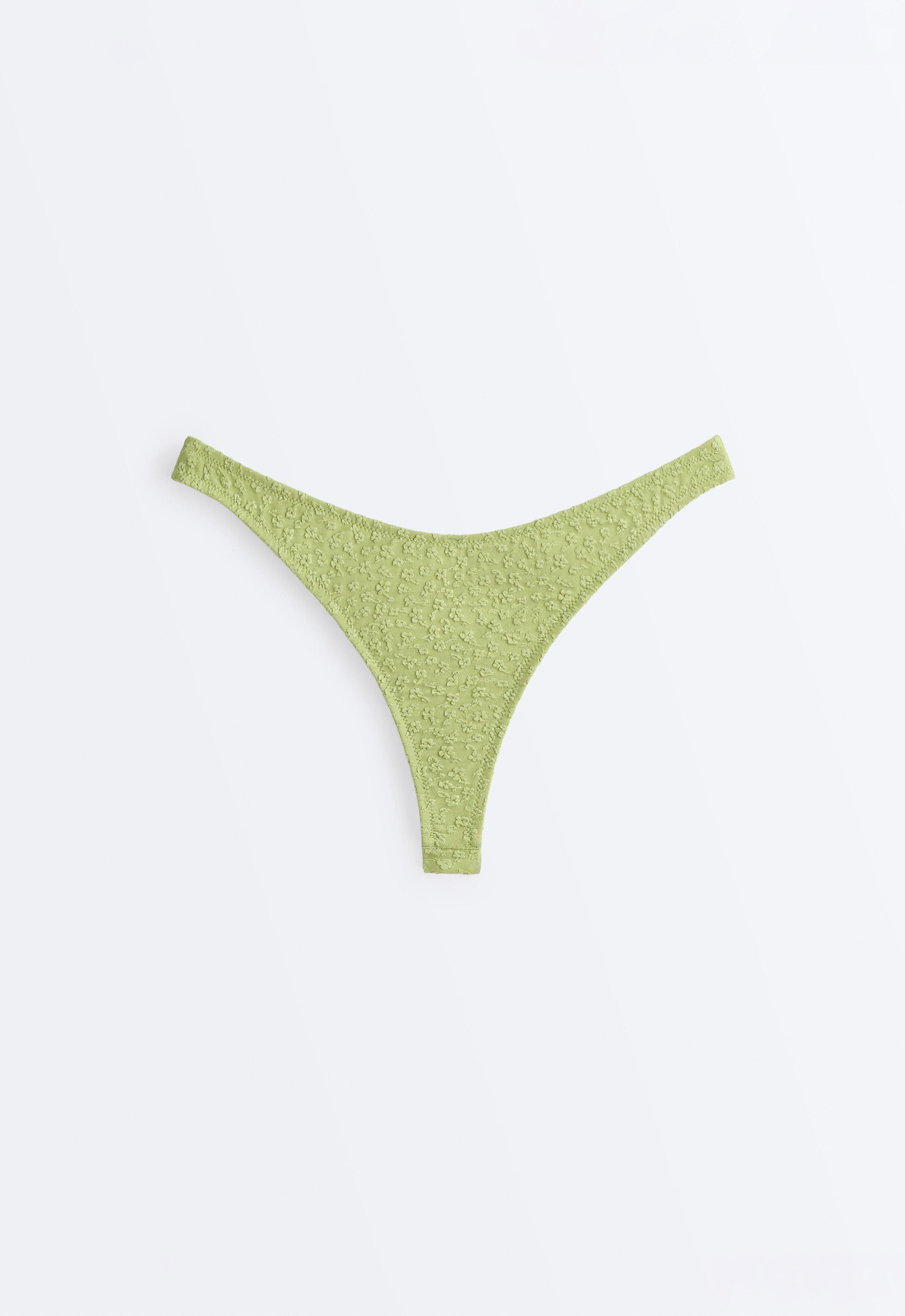 Floral jacquard U-cut Brazilian bikini briefs — APPLE GREEN