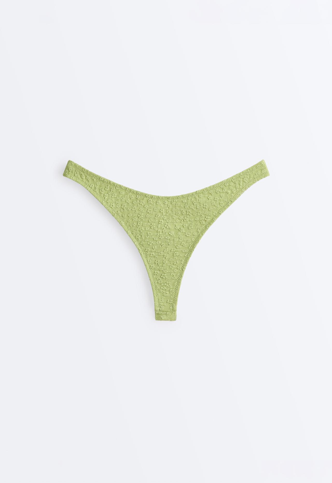 Floral jacquard U-cut Brazilian bikini briefs — APPLE GREEN