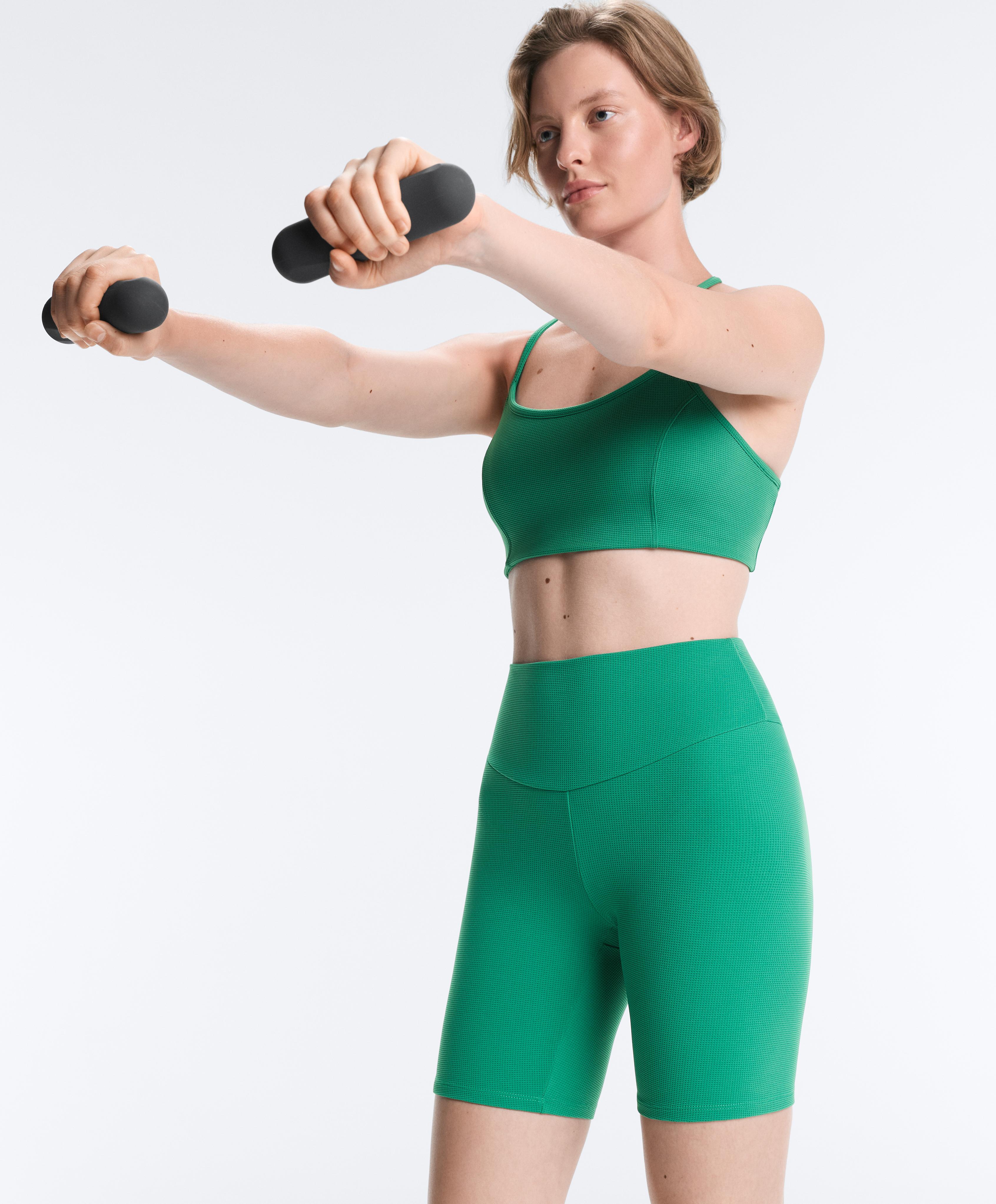 High-rise 20cm piqué biker leggings — MID-GREEN MELANGE