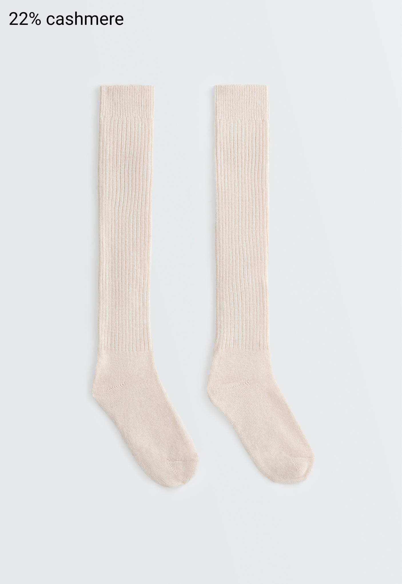 22% cashmere 10% wool long socks — ECRU
