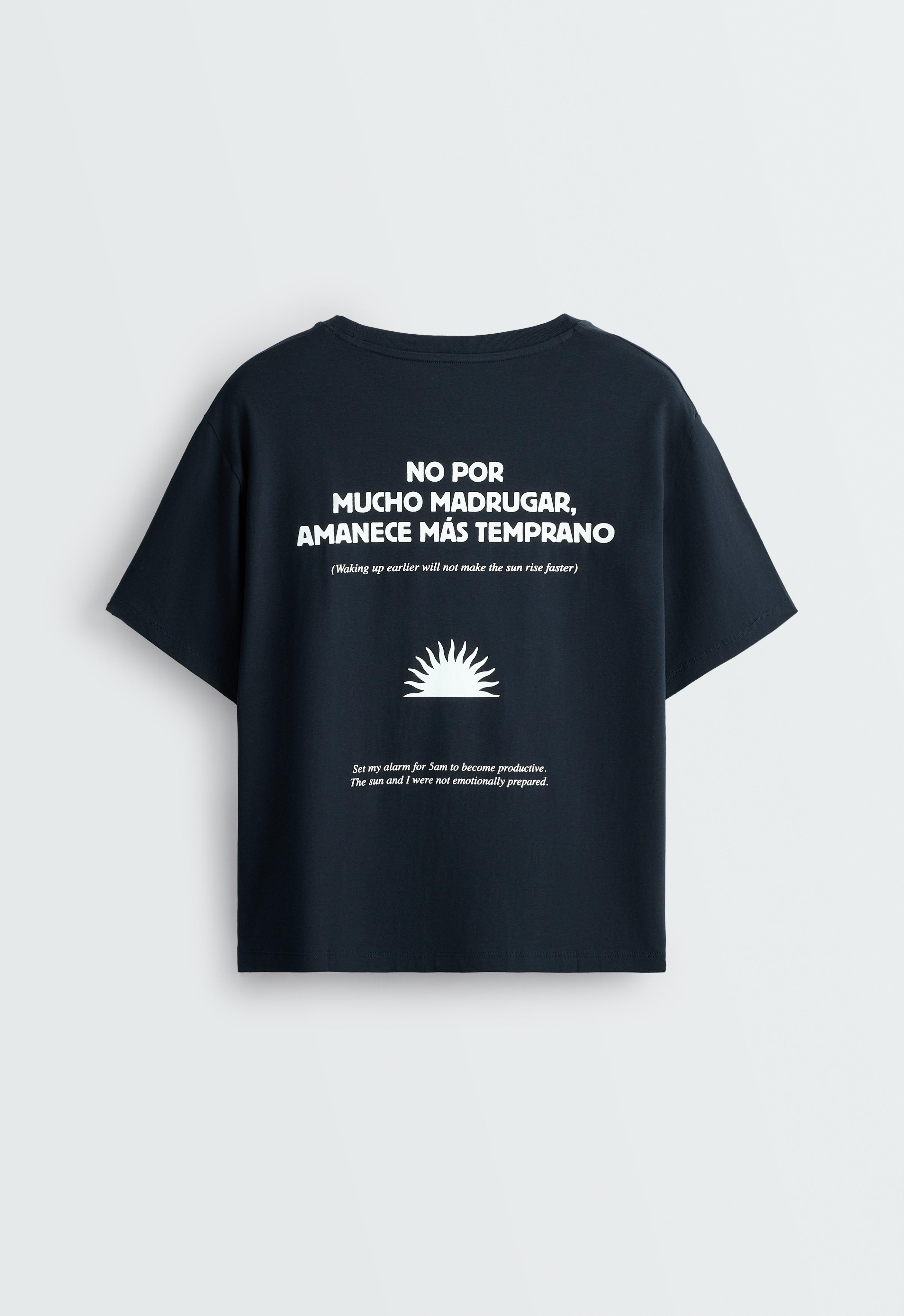 Boxy short-sleeved cotton blend printed T-shirt — NAVY BLUE